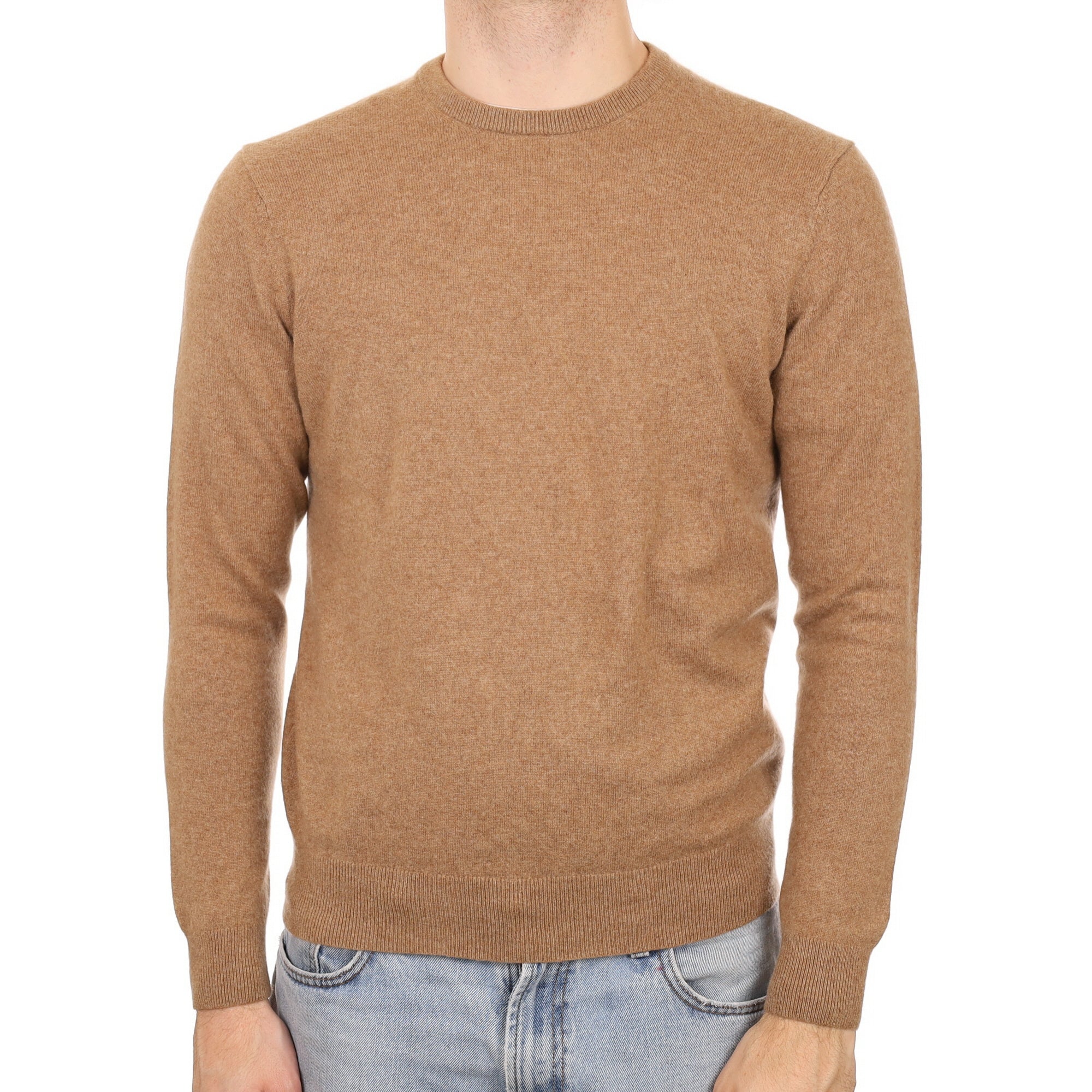 Men's Toffee Brown Cashmere Crew Neck Jumper Medium