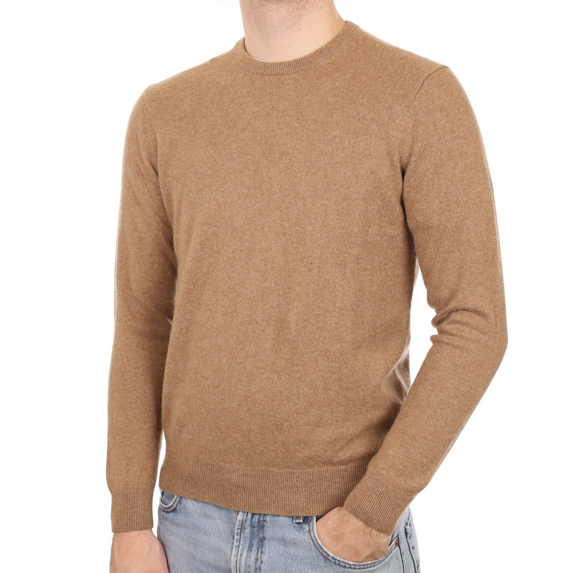 Men's Toffee Brown Cashmere Crew Neck Jumper Medium