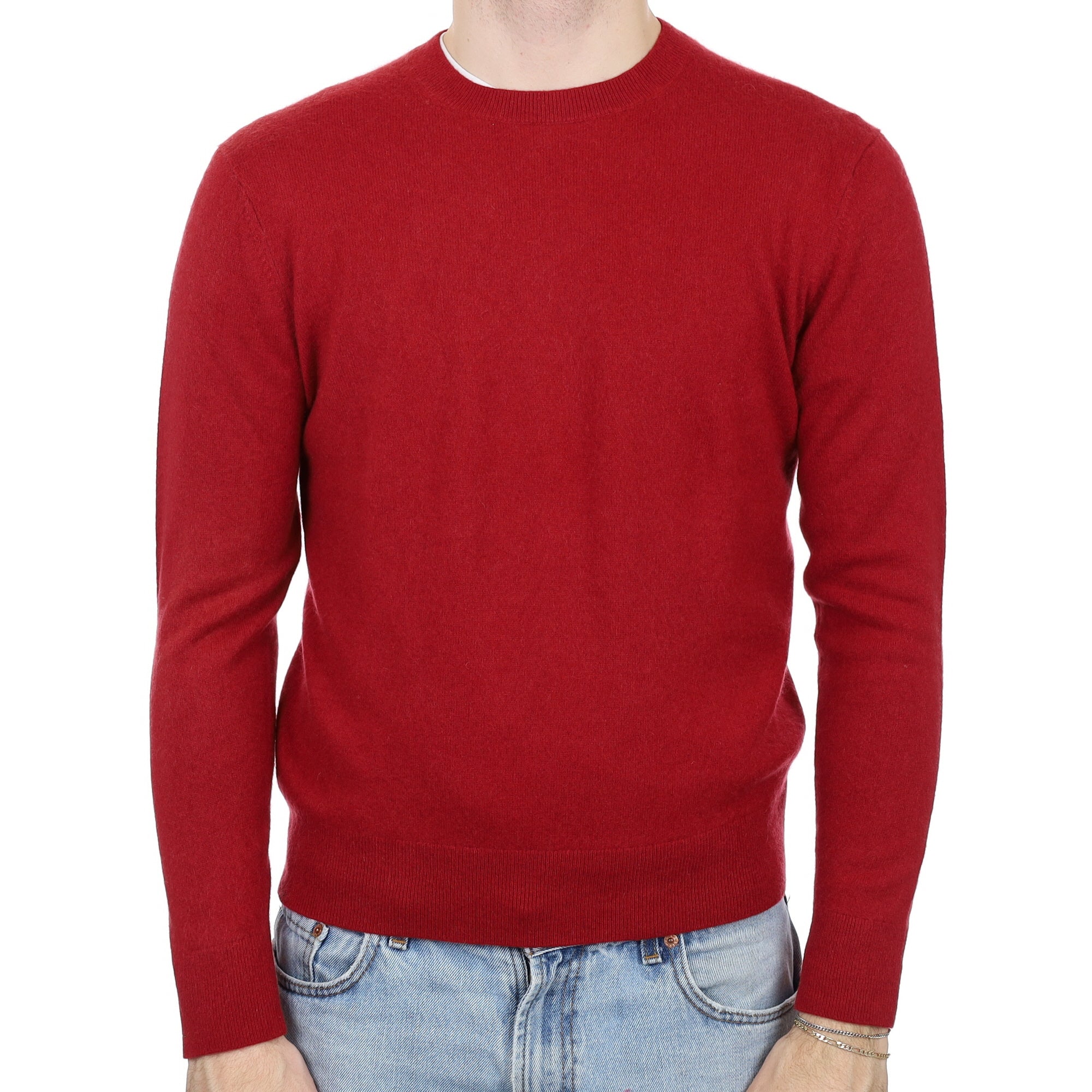 Men's Crimson Red Cashmere Crew Neck Jumper Medium