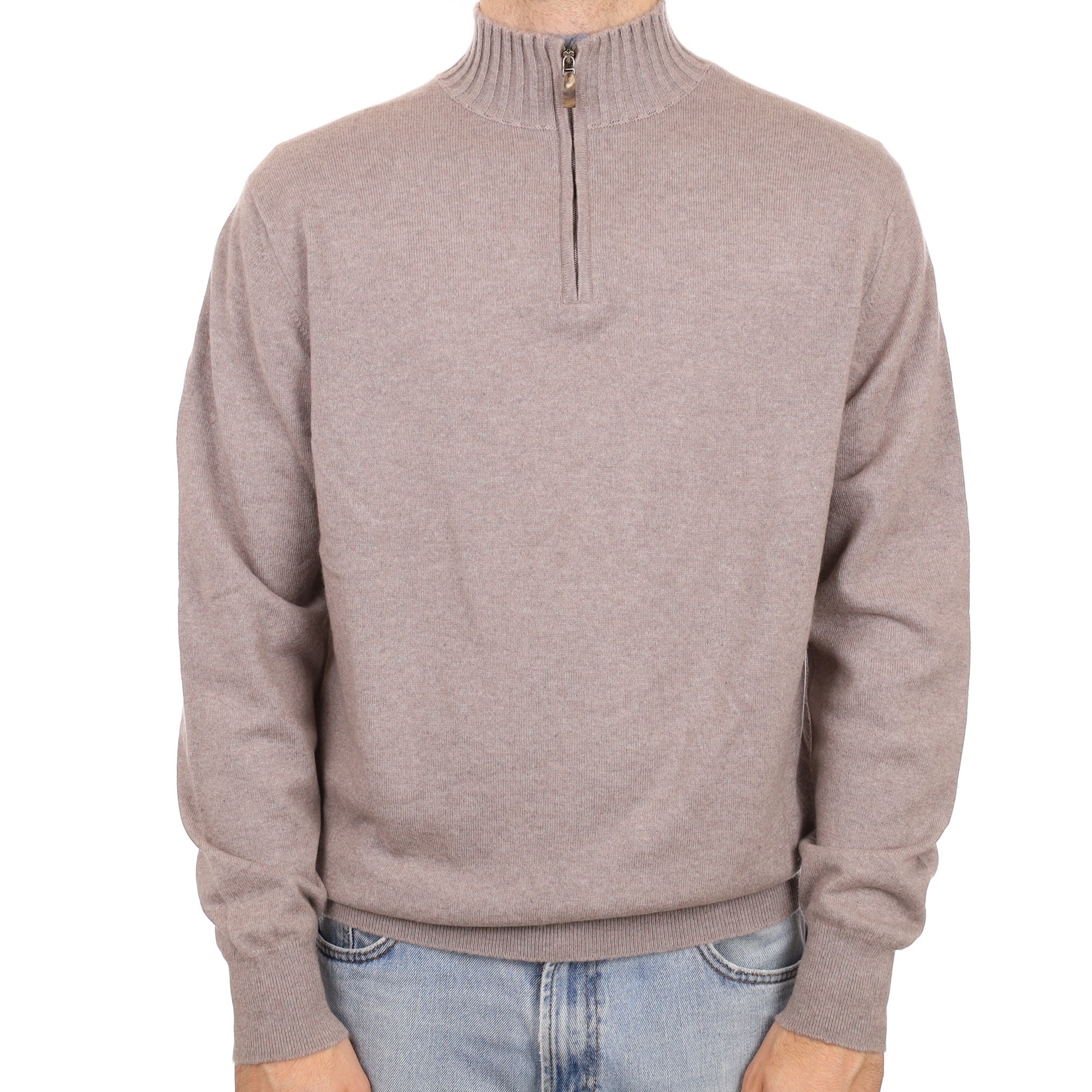 Men's William & Son Mink Cashmere 1/4 Zip Jumper Large