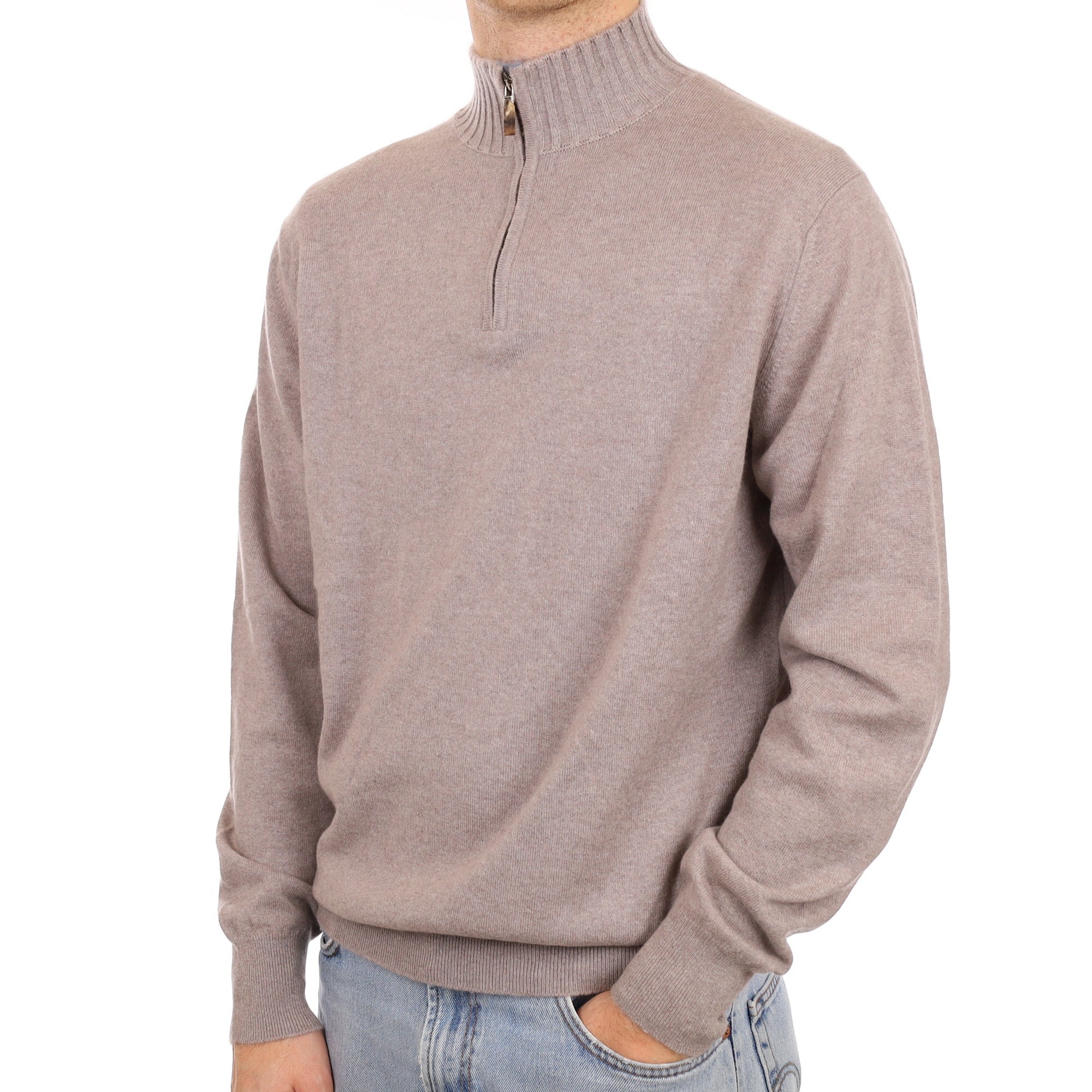 Men's William & Son Mink Cashmere 1/4 Zip Jumper Large