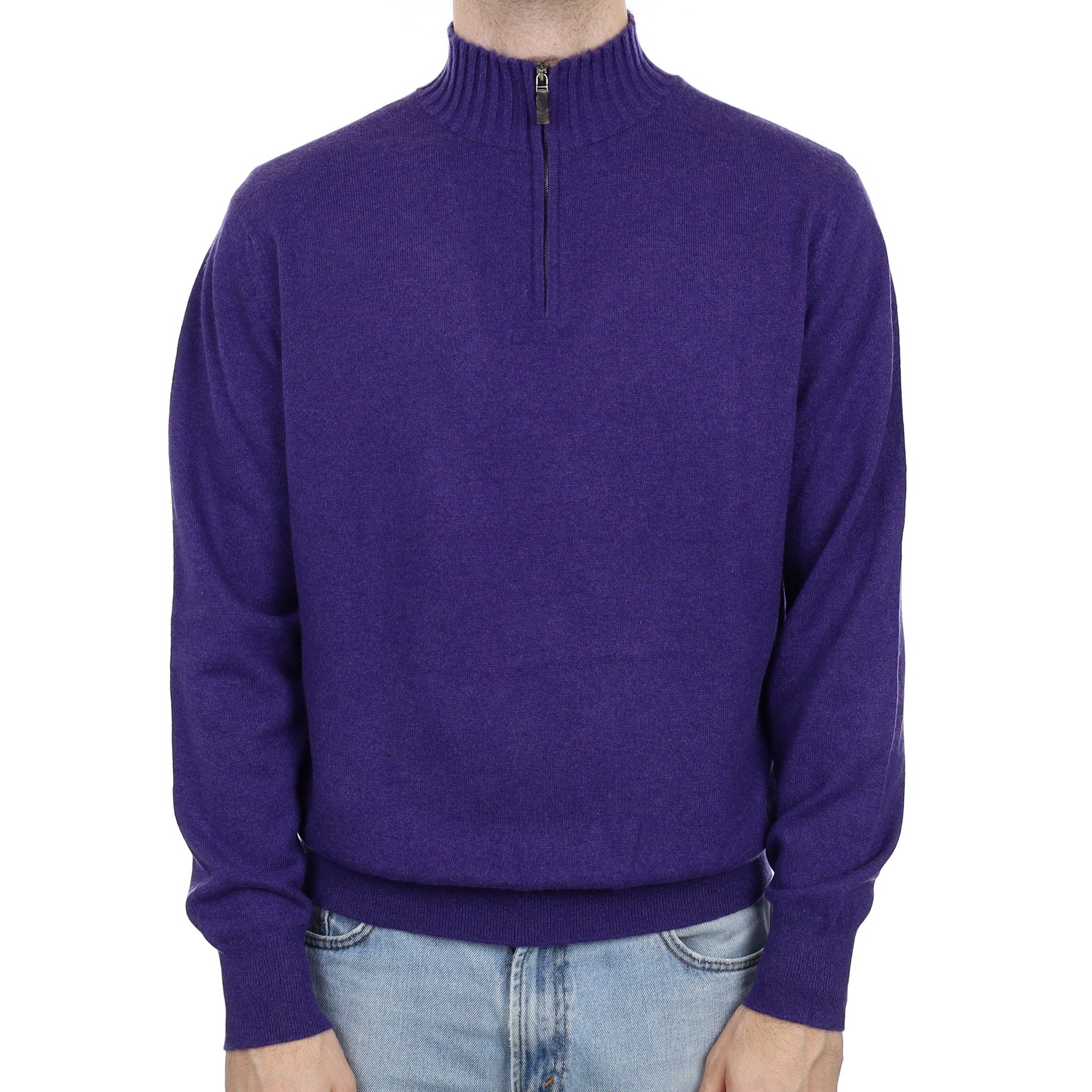 Men's William & Son Deep Amethyst Cashmere 1/4 Zip Jumper Large