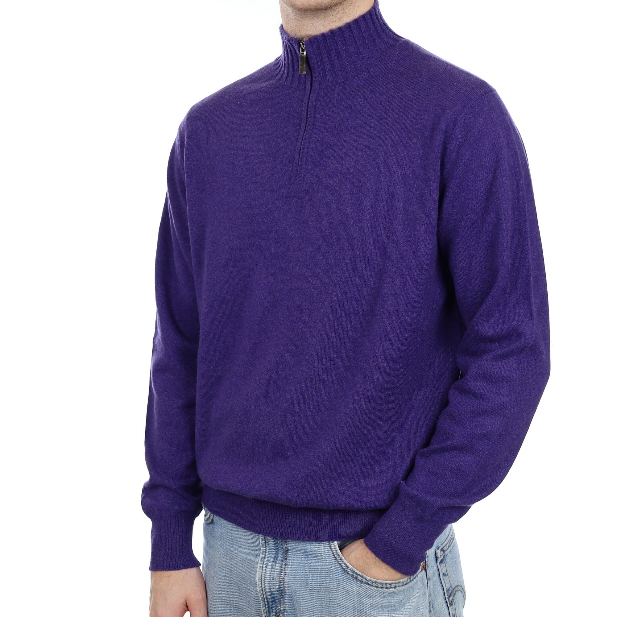 Men's William & Son Deep Amethyst Cashmere 1/4 Zip Jumper Large