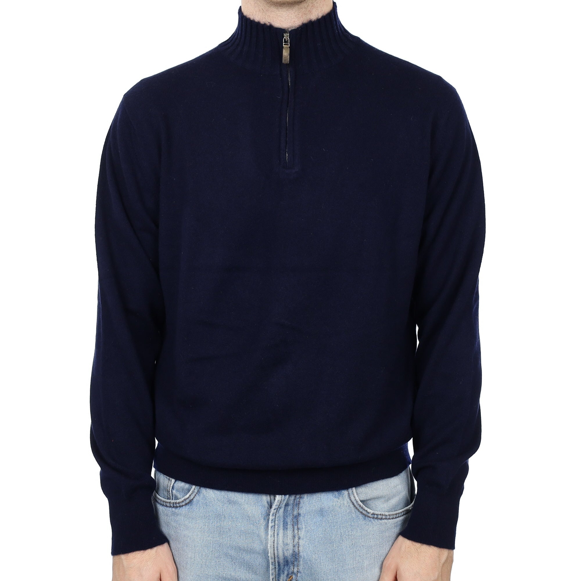 Men's William & Co Navy Cashmere 1/4 Zip Jumper Large