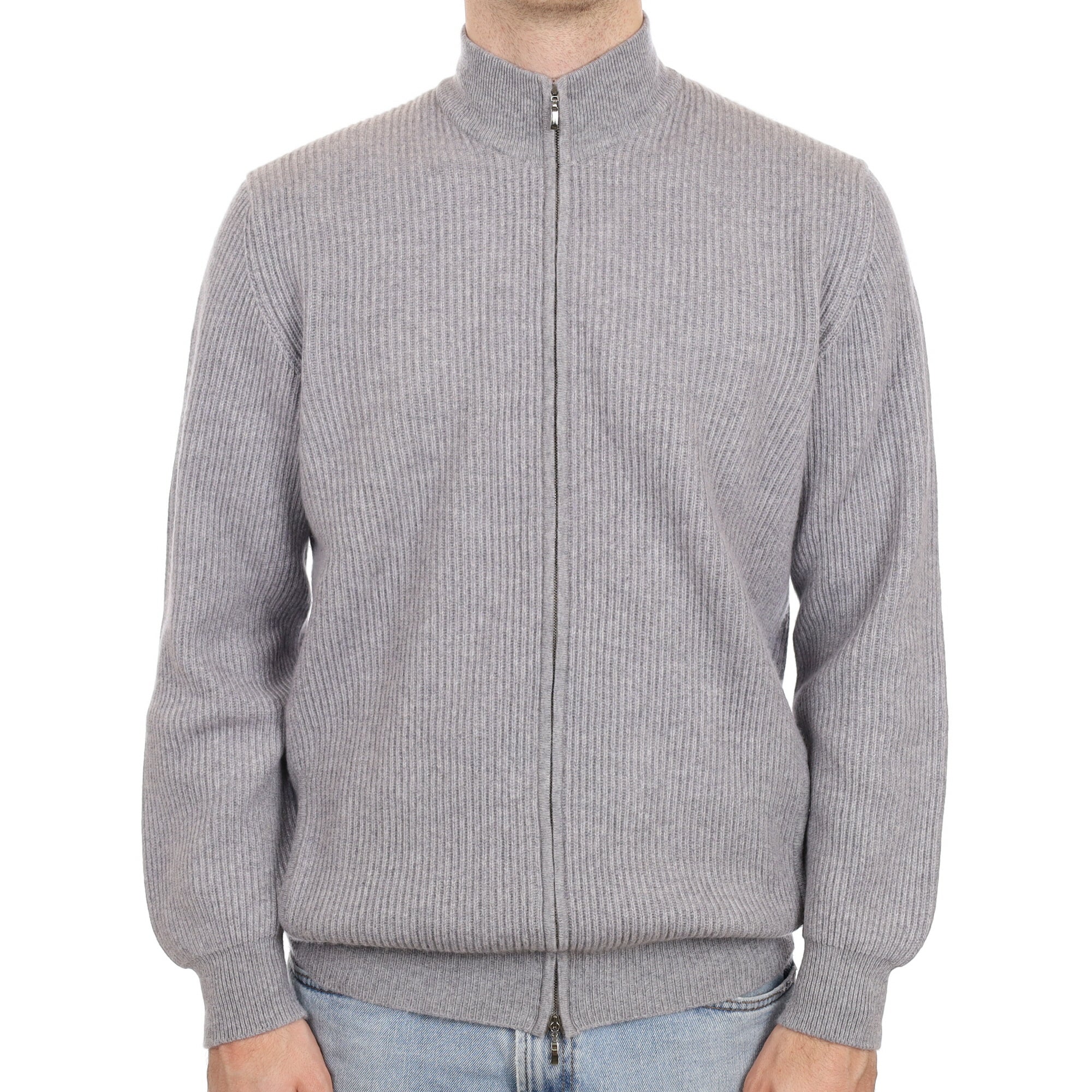 Men's William & Co Grey Chunky Rib Cashmere Zip Up Cardigan Large