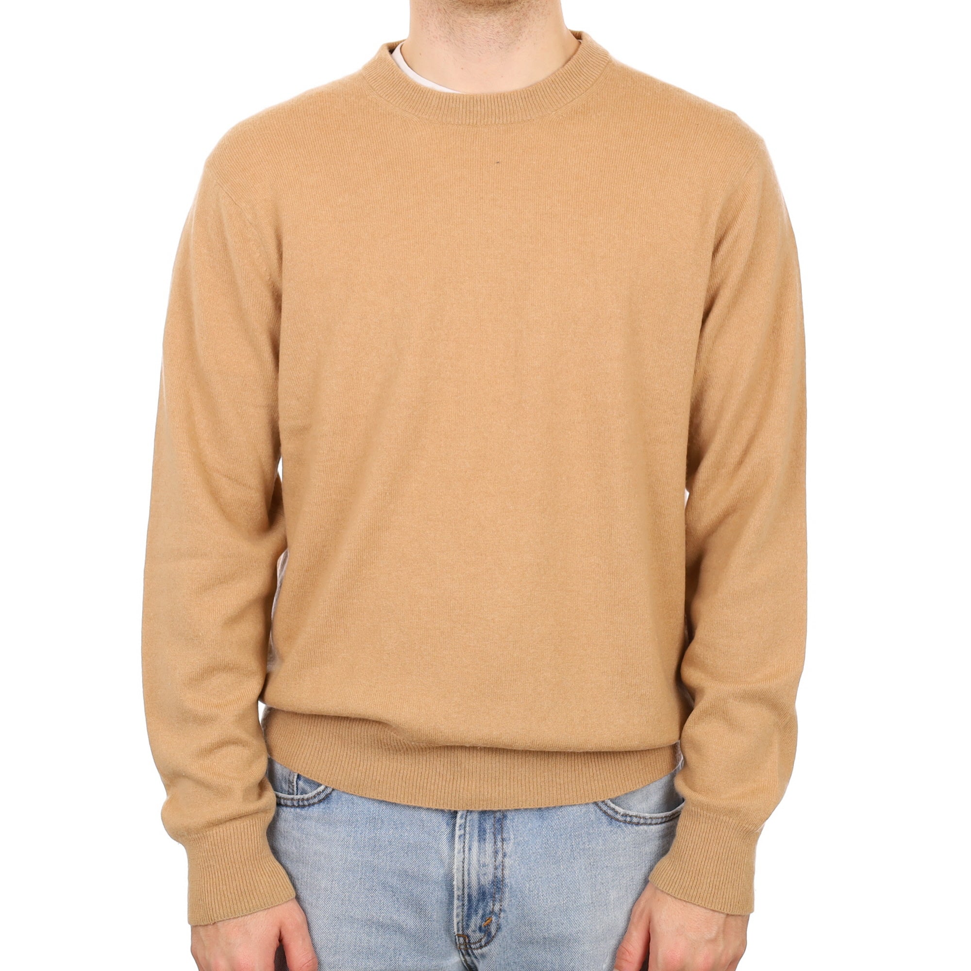 Men's Caramel Brown Cashmere Crew Neck Jumper Large