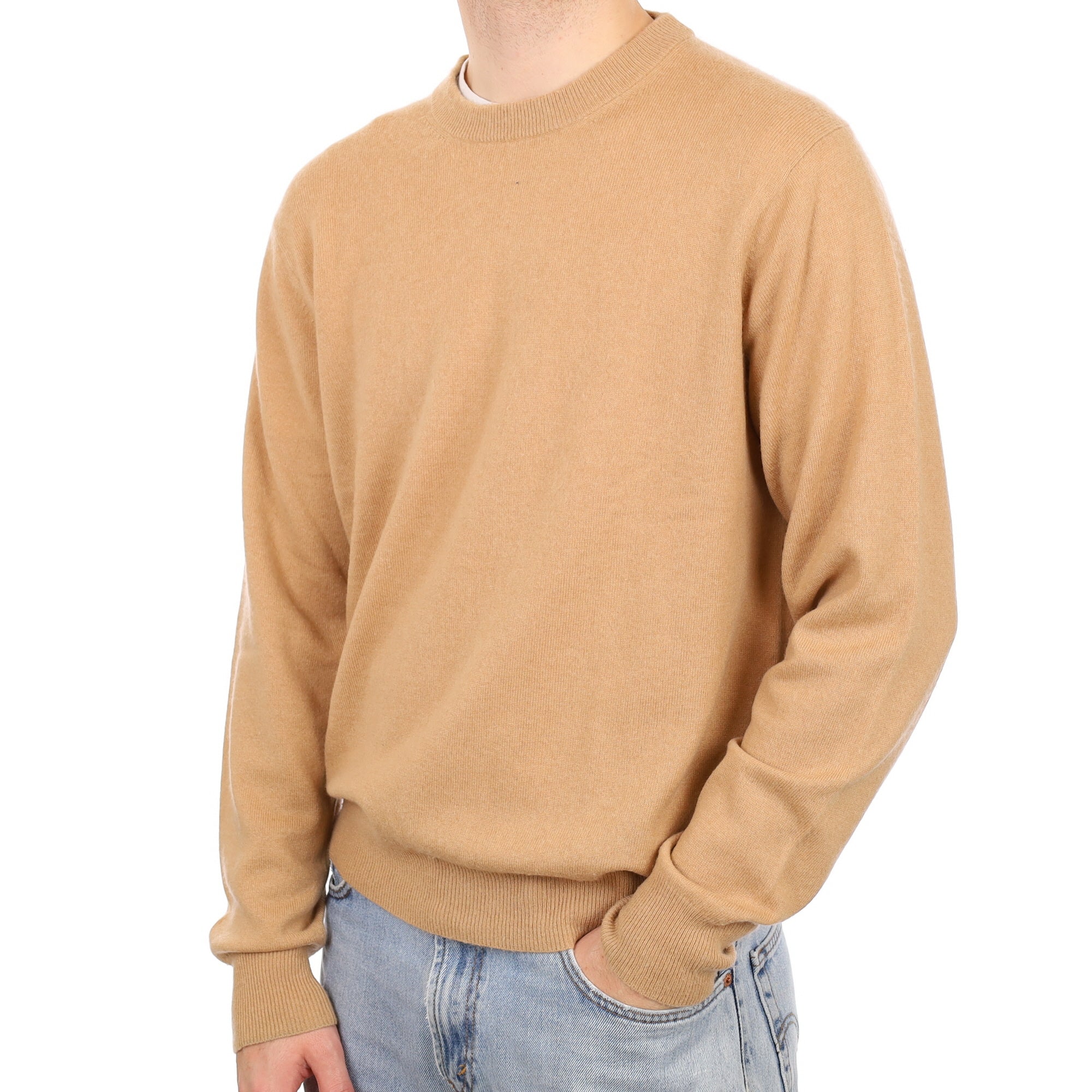 Men's Caramel Brown Cashmere Crew Neck Jumper Large