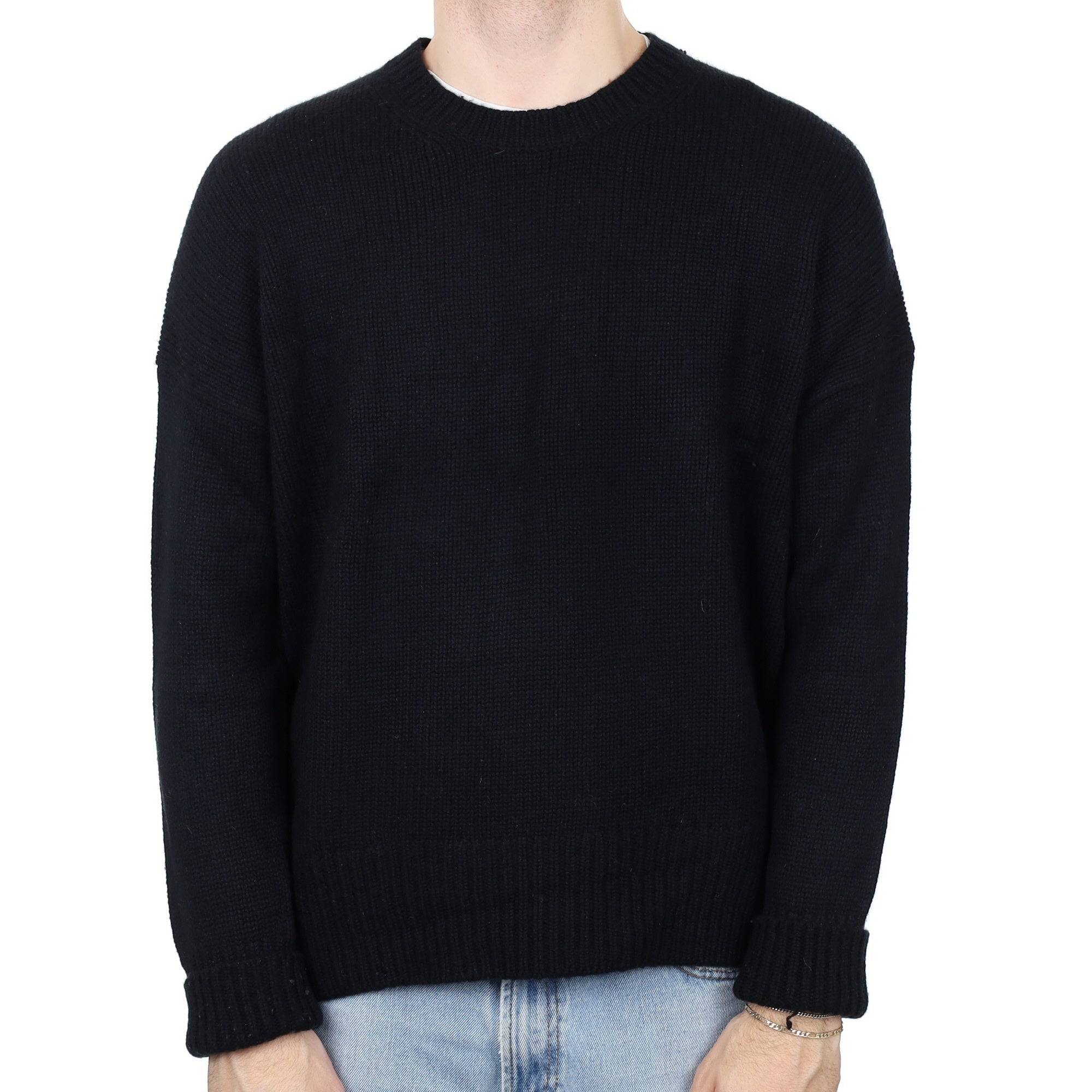 Men's Black Chunky Cashmere Crew Neck Jumper Large