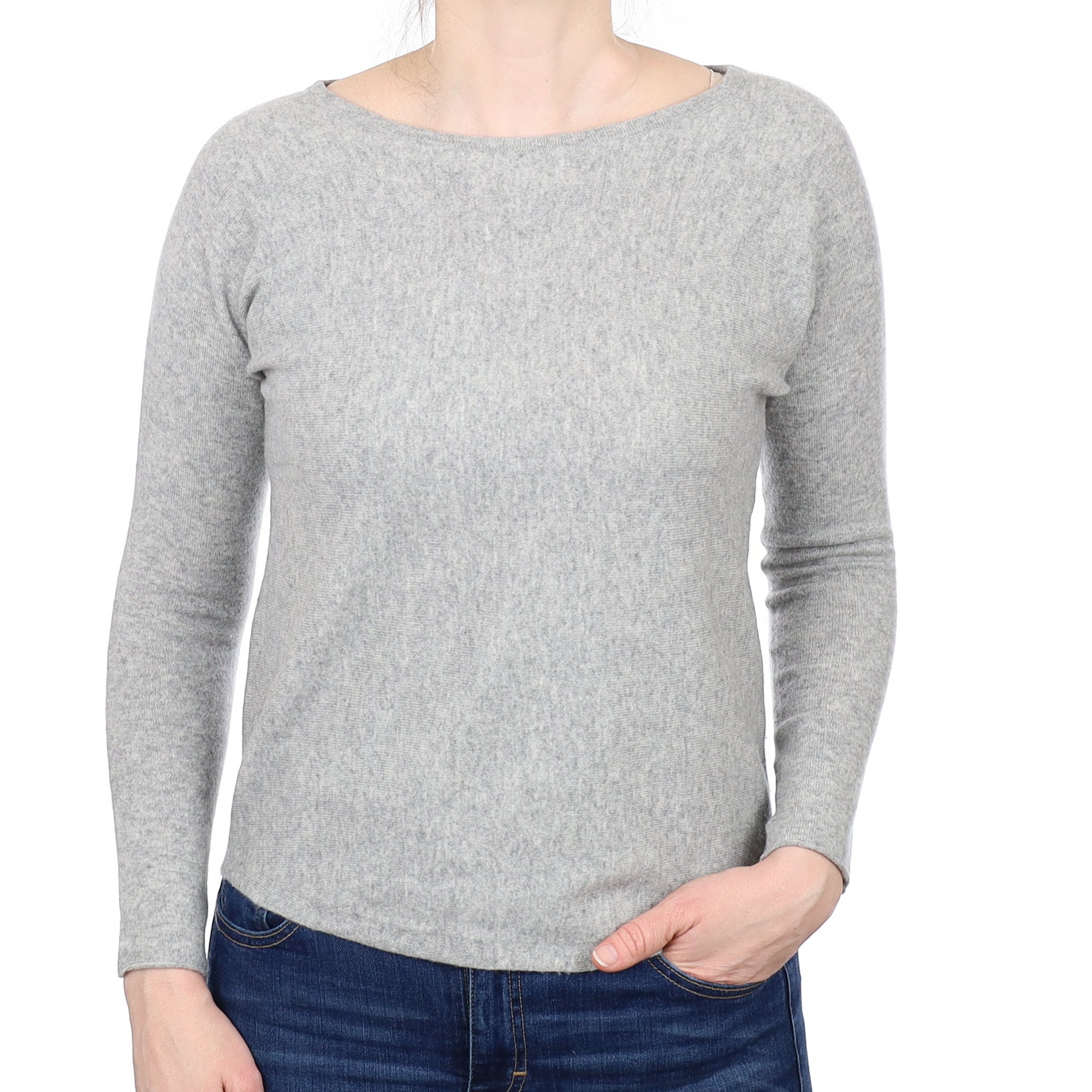 Smoke Grey Cashmere Batwing Boat Neck Jumper Small