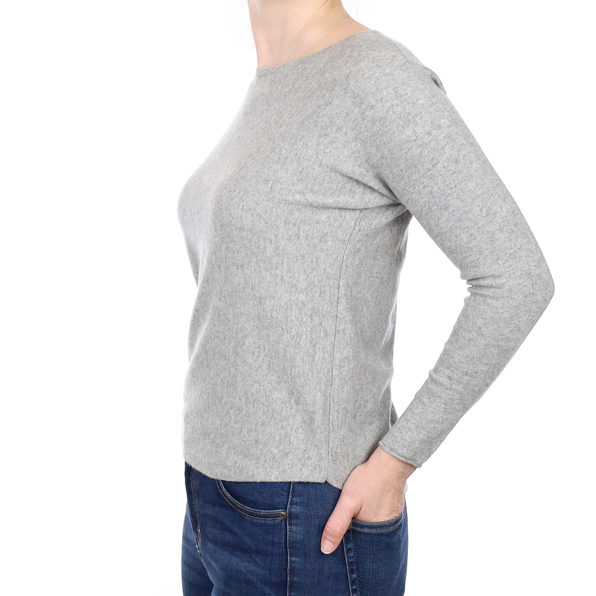 Smoke Grey Cashmere Batwing Boat Neck Jumper Small