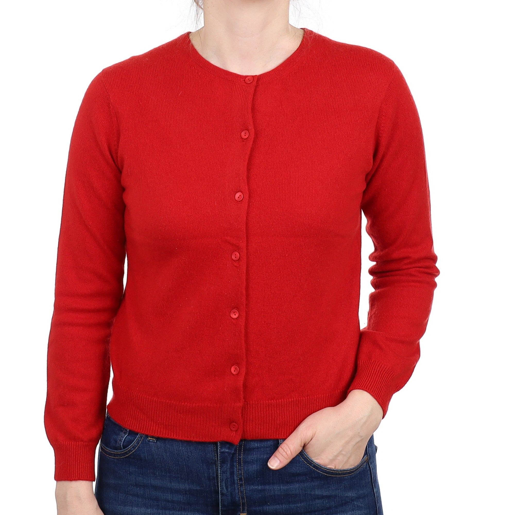Scarlet Red Cashmere Crew Neck Cardigan Small