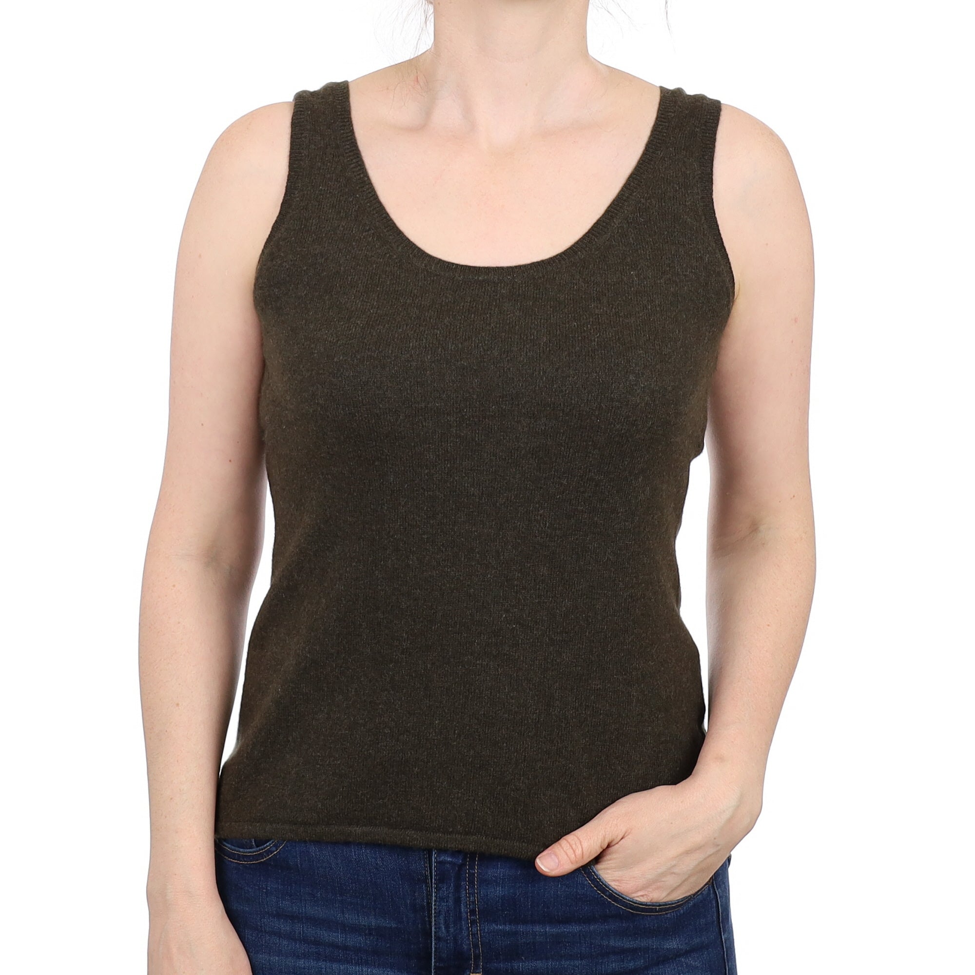 Deep Khaki Cashmere Vest Top Small