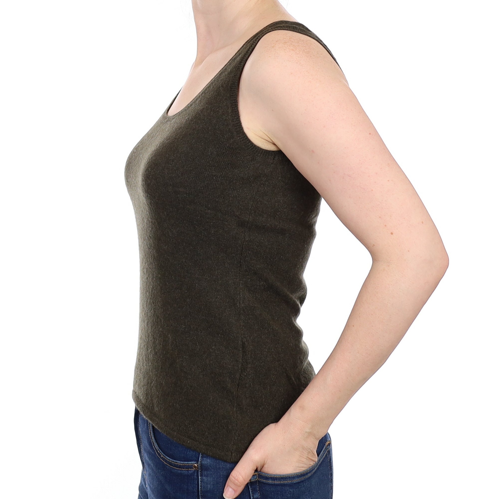 Deep Khaki Cashmere Vest Top Small