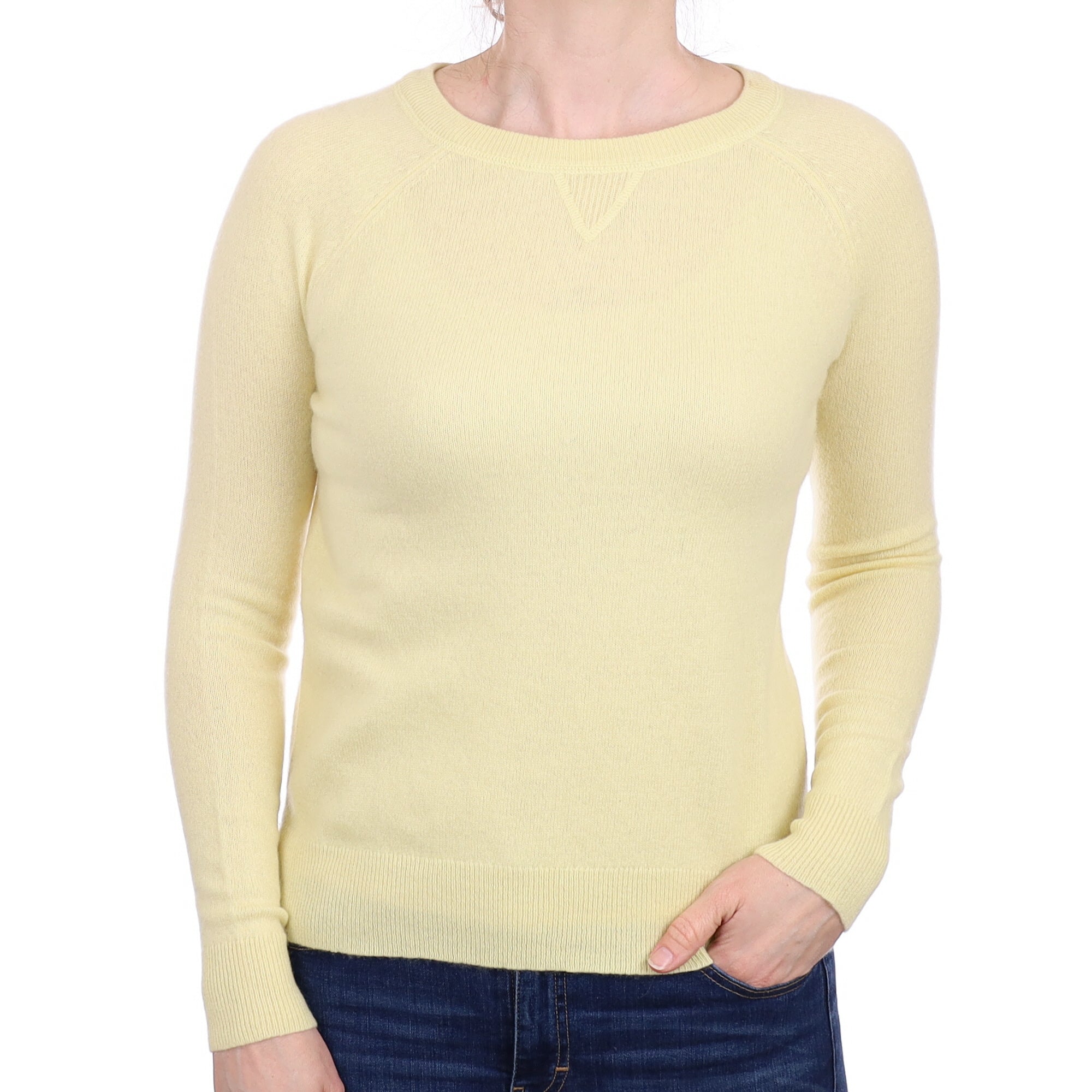 Primrose Yellow Cashmere Crew Neck Jumper Small