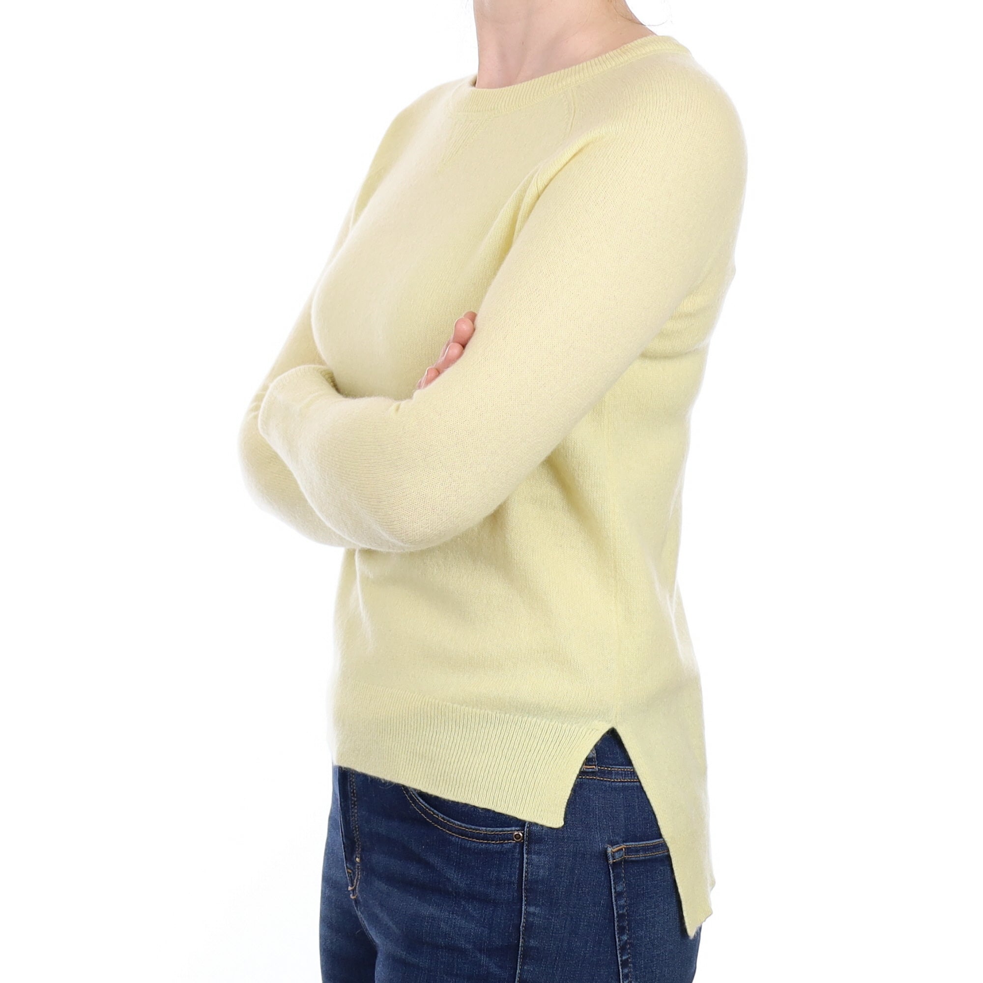 Primrose Yellow Cashmere Crew Neck Jumper Small