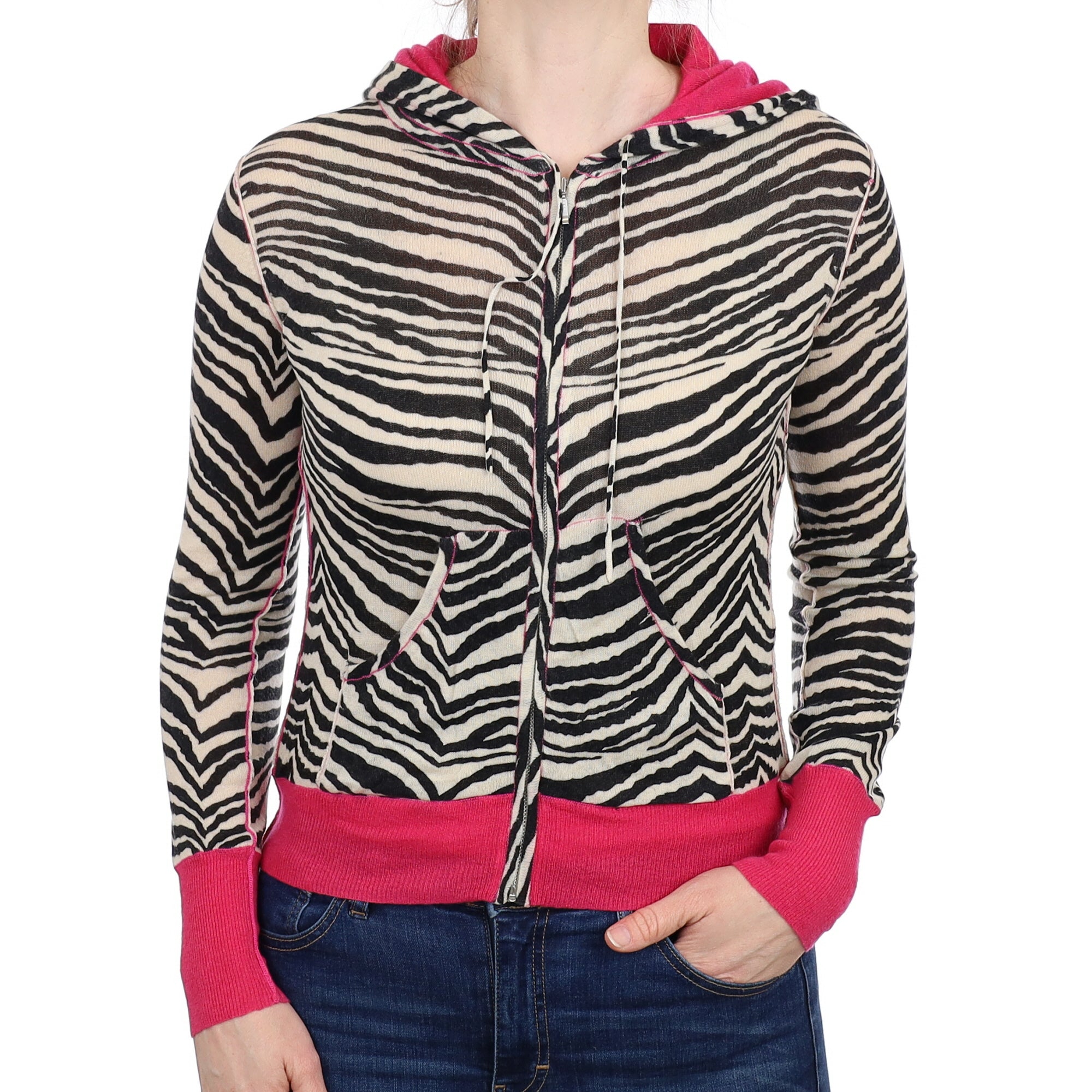 Zebra Fine Knit Cashmere Hoodie Small