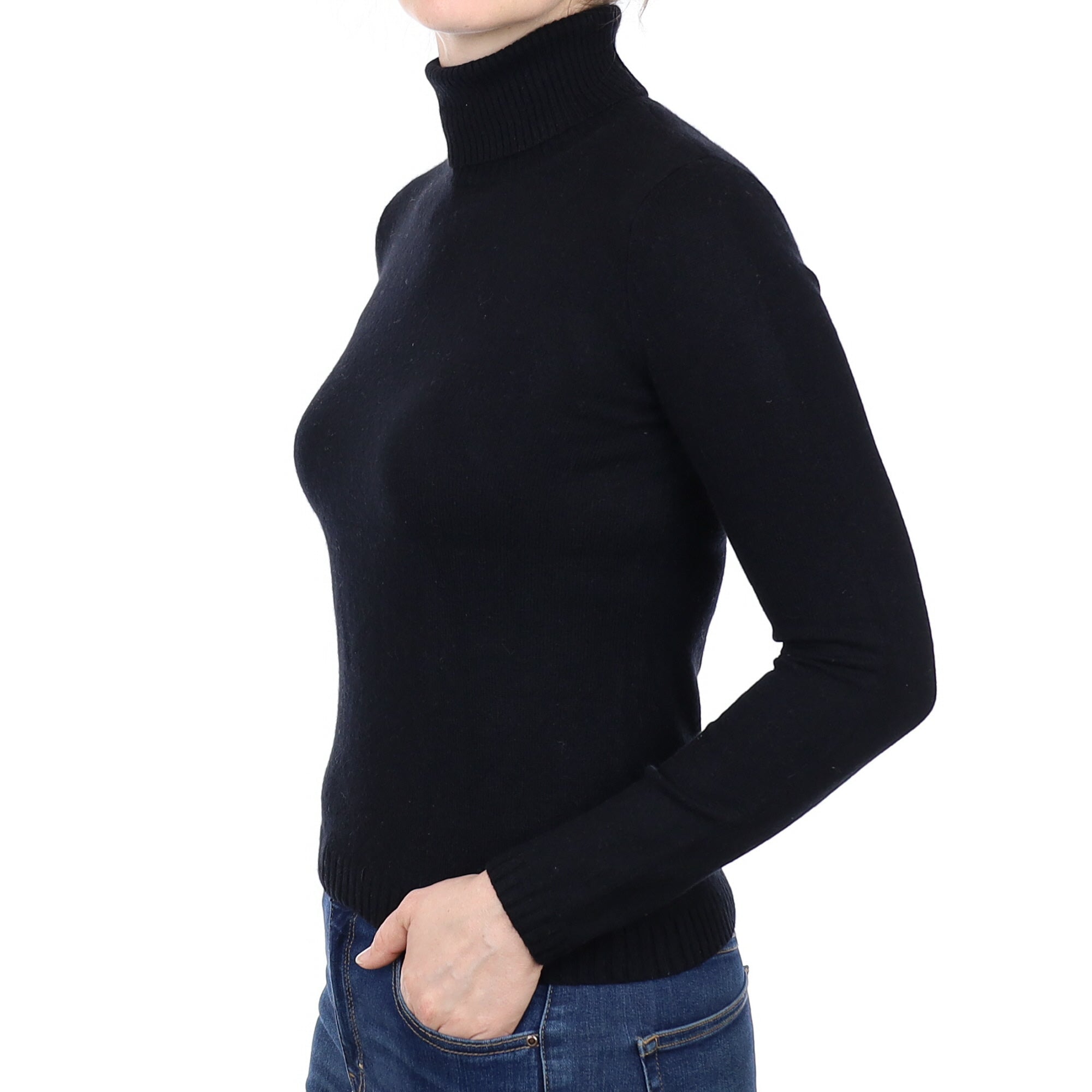 Black Cashmere Polo Neck Jumper Small