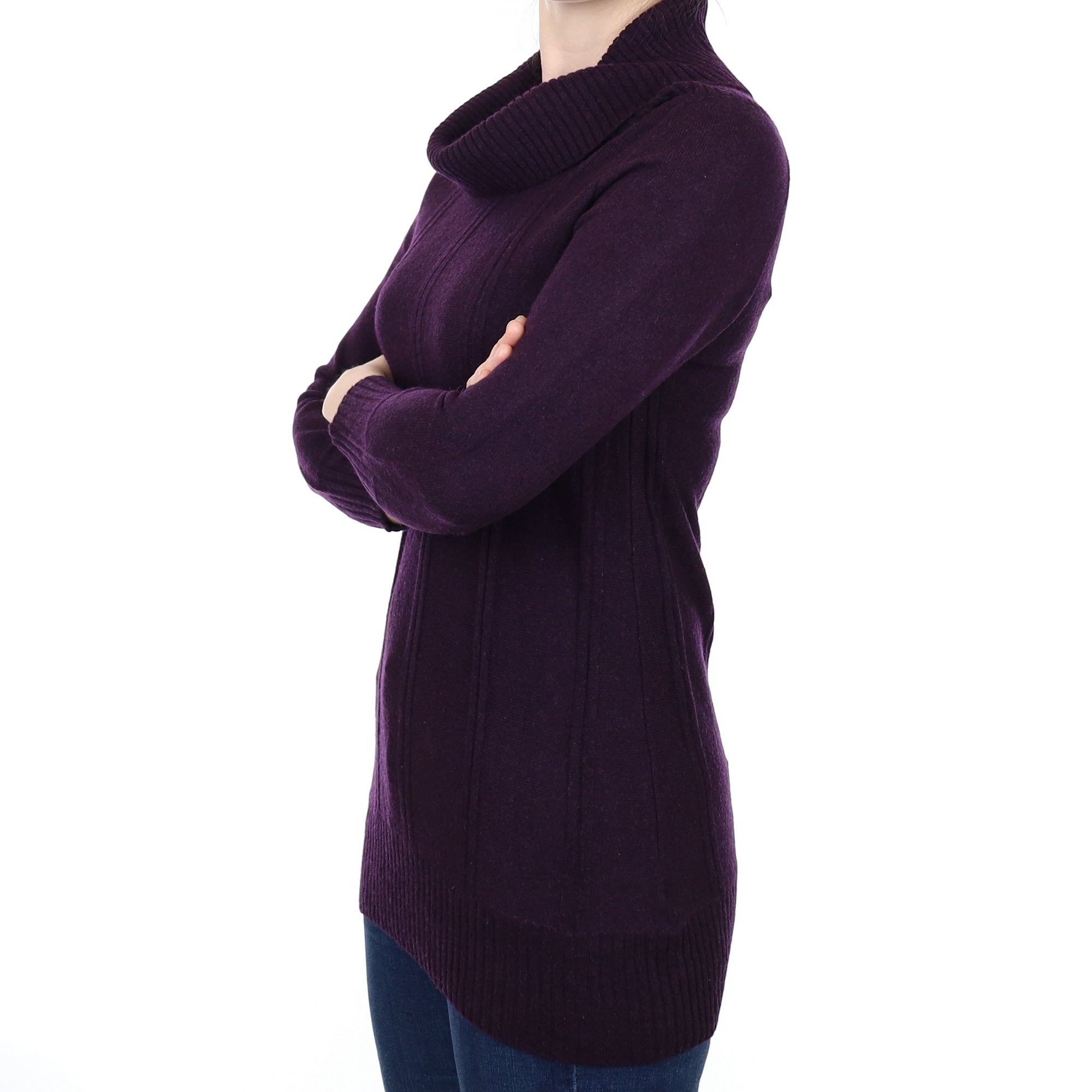 Grape Purple Ribbed Detail Cashmere Cowl Neck Jumper Small