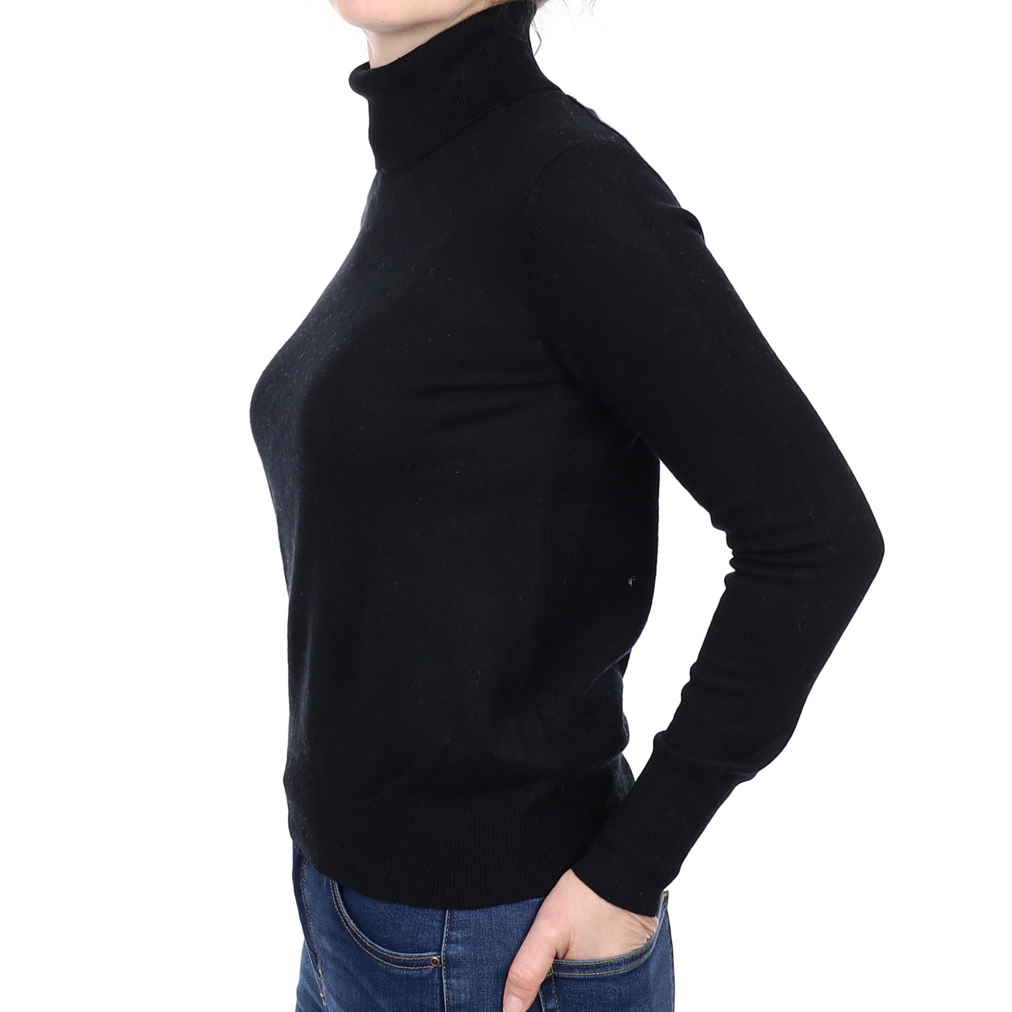 Black Cashmere Polo Neck Jumper Small