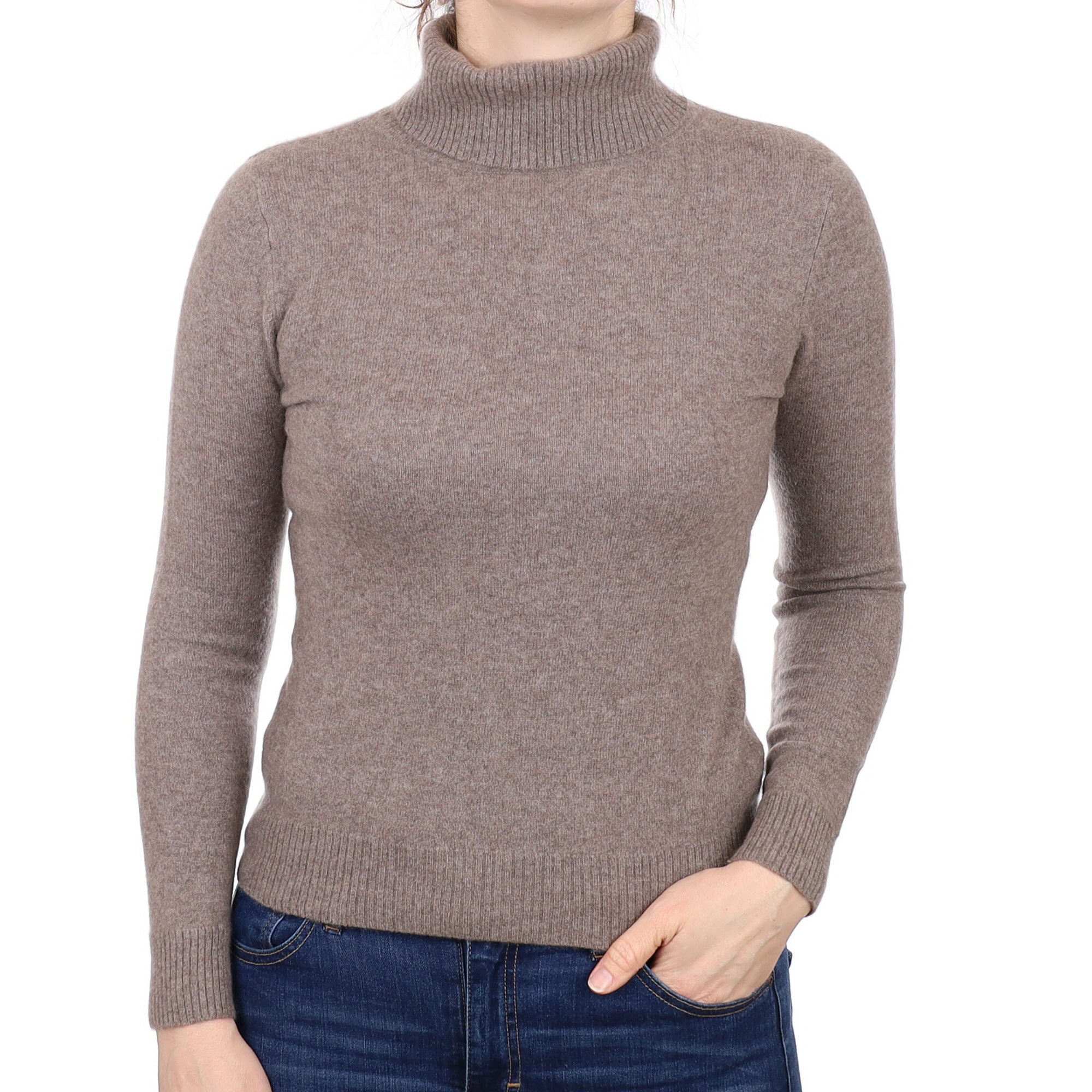 Mink Brown Cashmere Polo Neck Jumper Small
