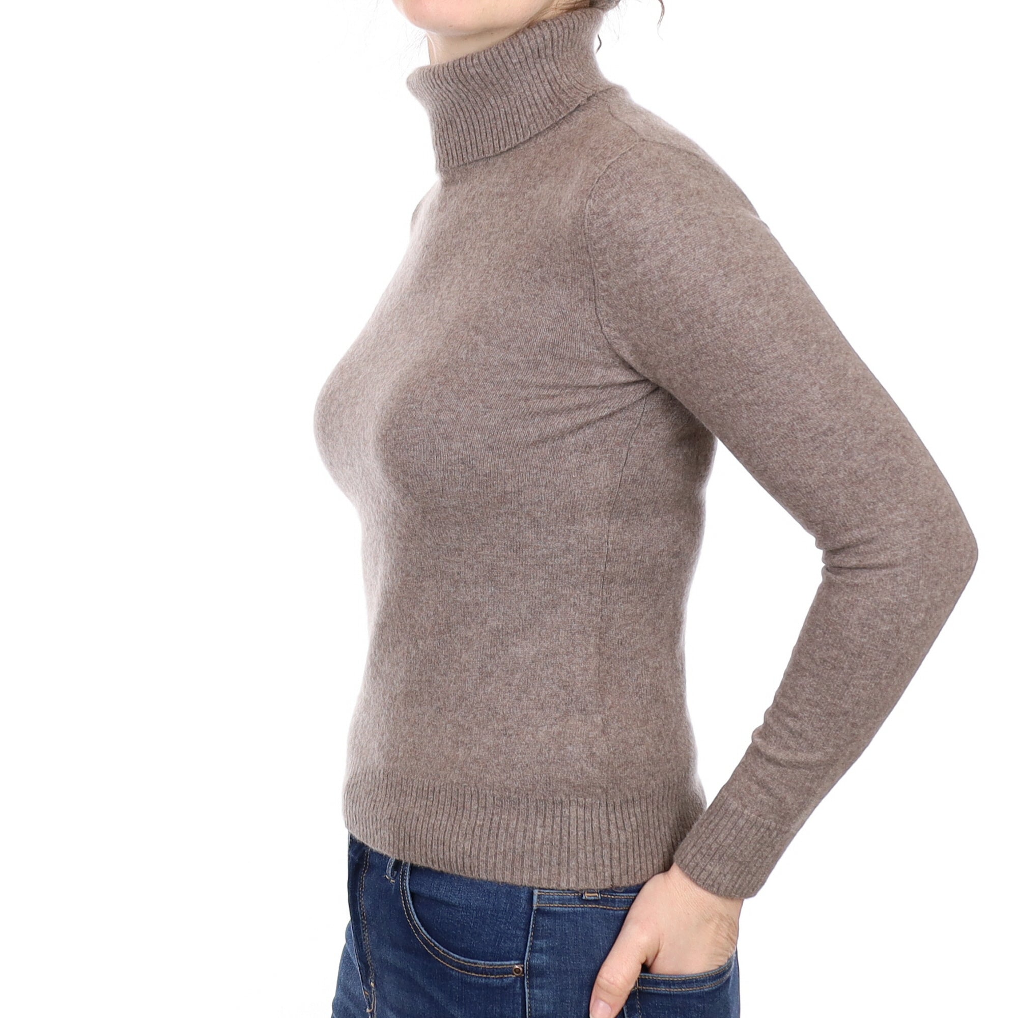 Mink Brown Cashmere Polo Neck Jumper Small