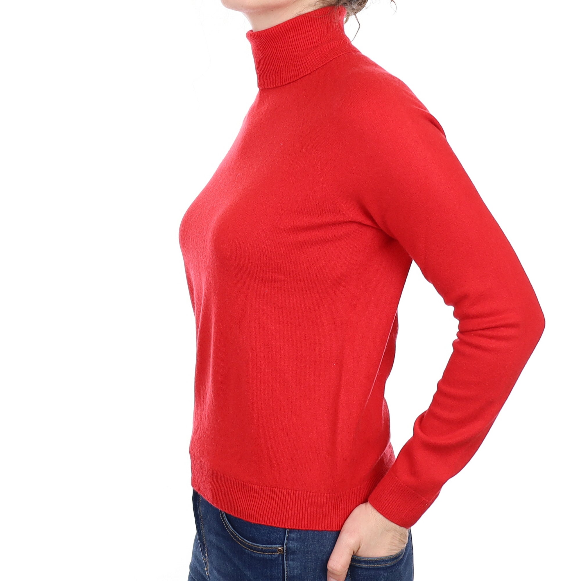 Vermillion Red Cashmere Polo Neck Jumper Small