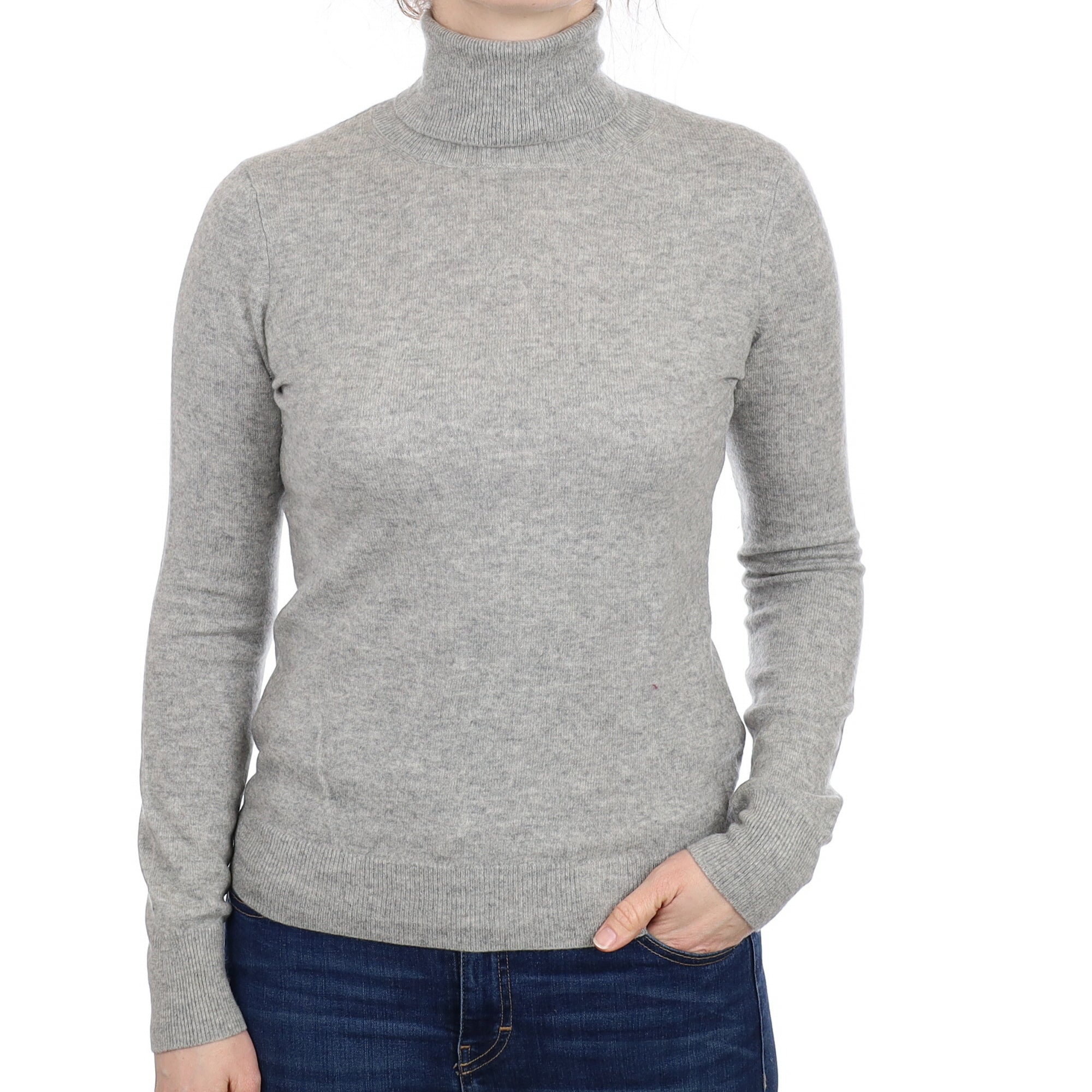 Smoke Grey Cashmere Polo Neck Jumper Small