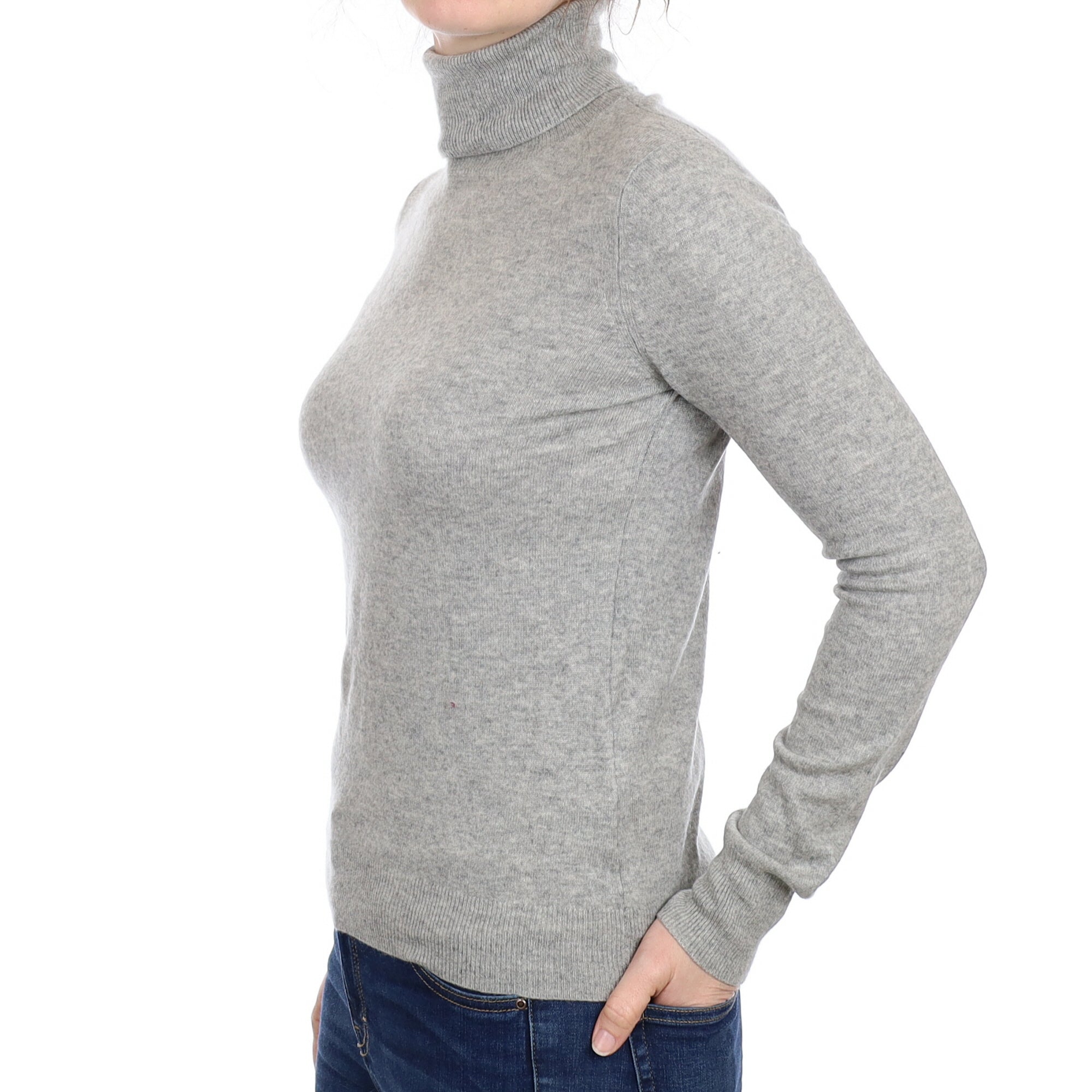 Smoke Grey Cashmere Polo Neck Jumper Small