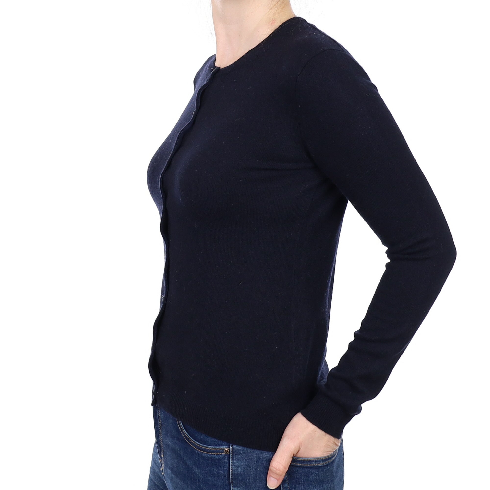 Dark Navy Cashmere Crew Neck Cardigan Small