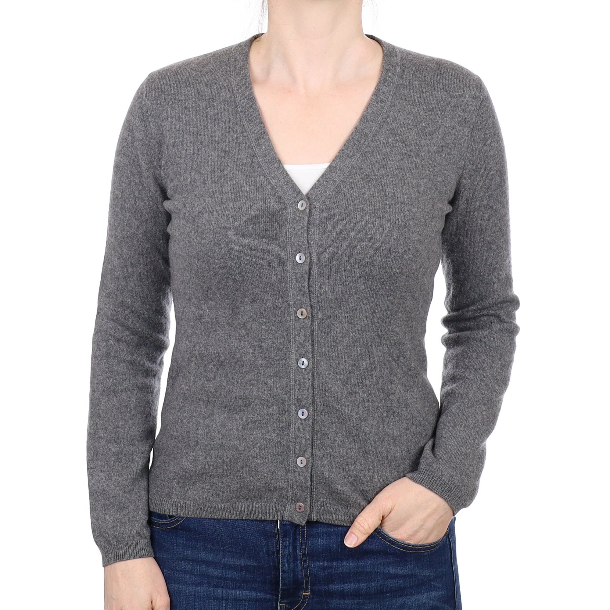 Ash Grey Cashmere V Neck Cardigan Small