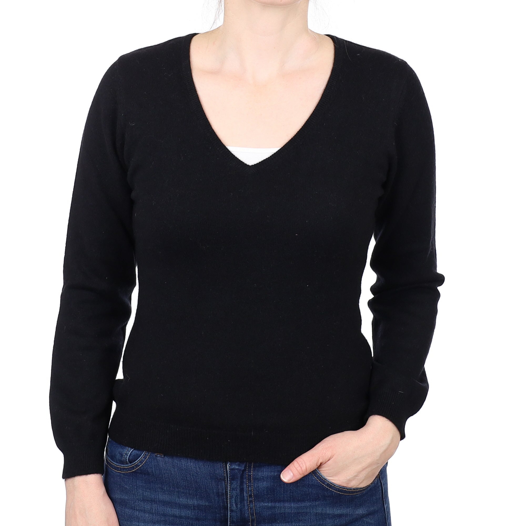 Black Cashmere V Neck Jumper Small
