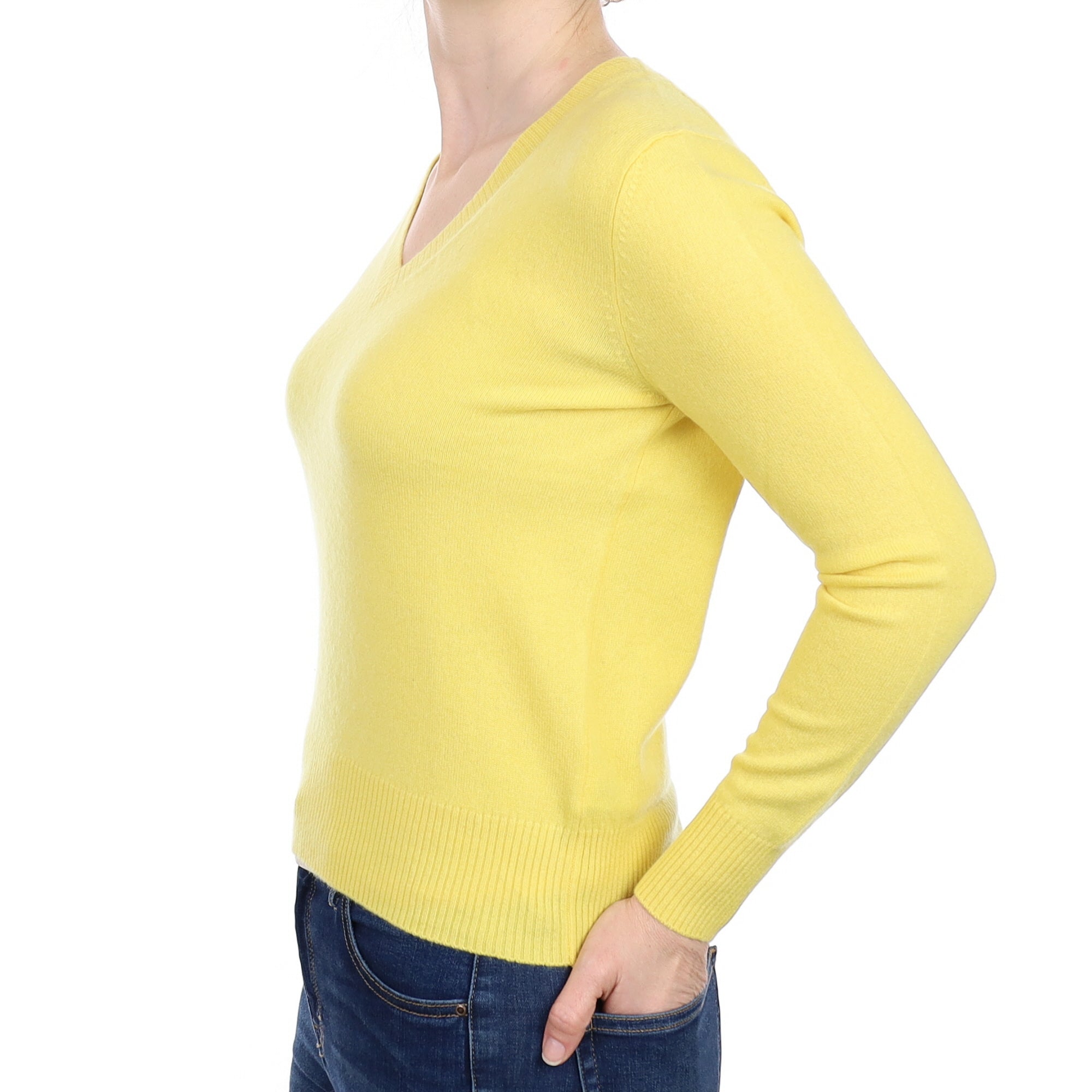 Sunshine Yellow Cashmere V Neck Jumper Small