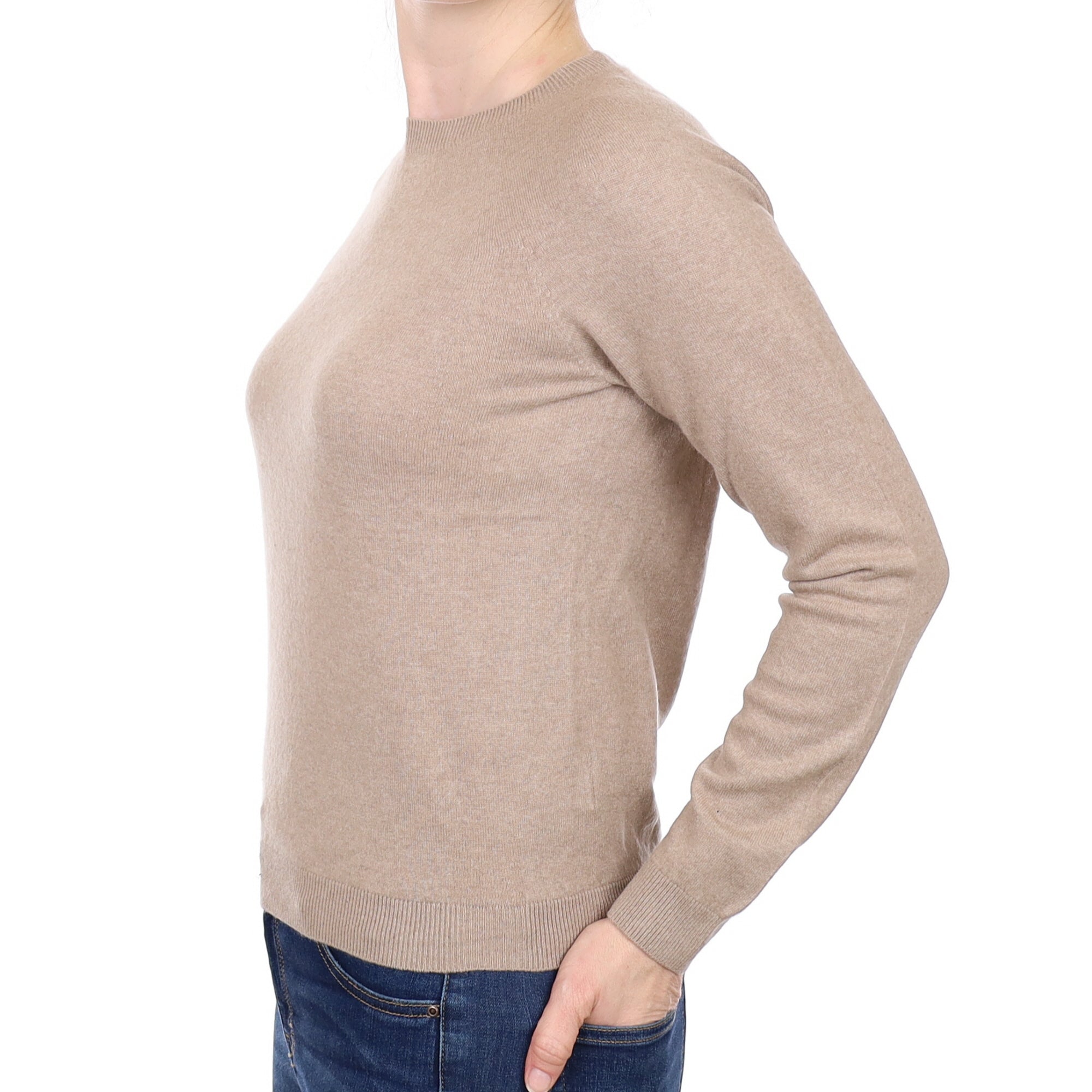 Fawn Brown Cashmere Crew Neck Jumper Small