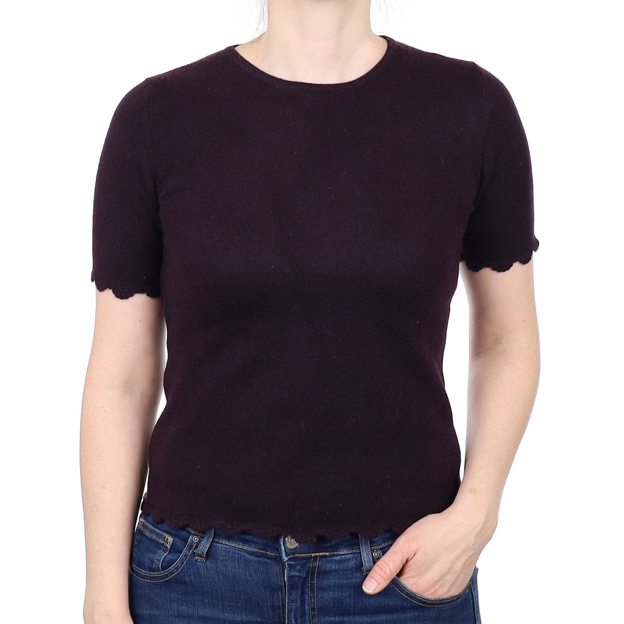 Deepest Purple Cashmere Short Sleeved Crew Neck Jumper Small
