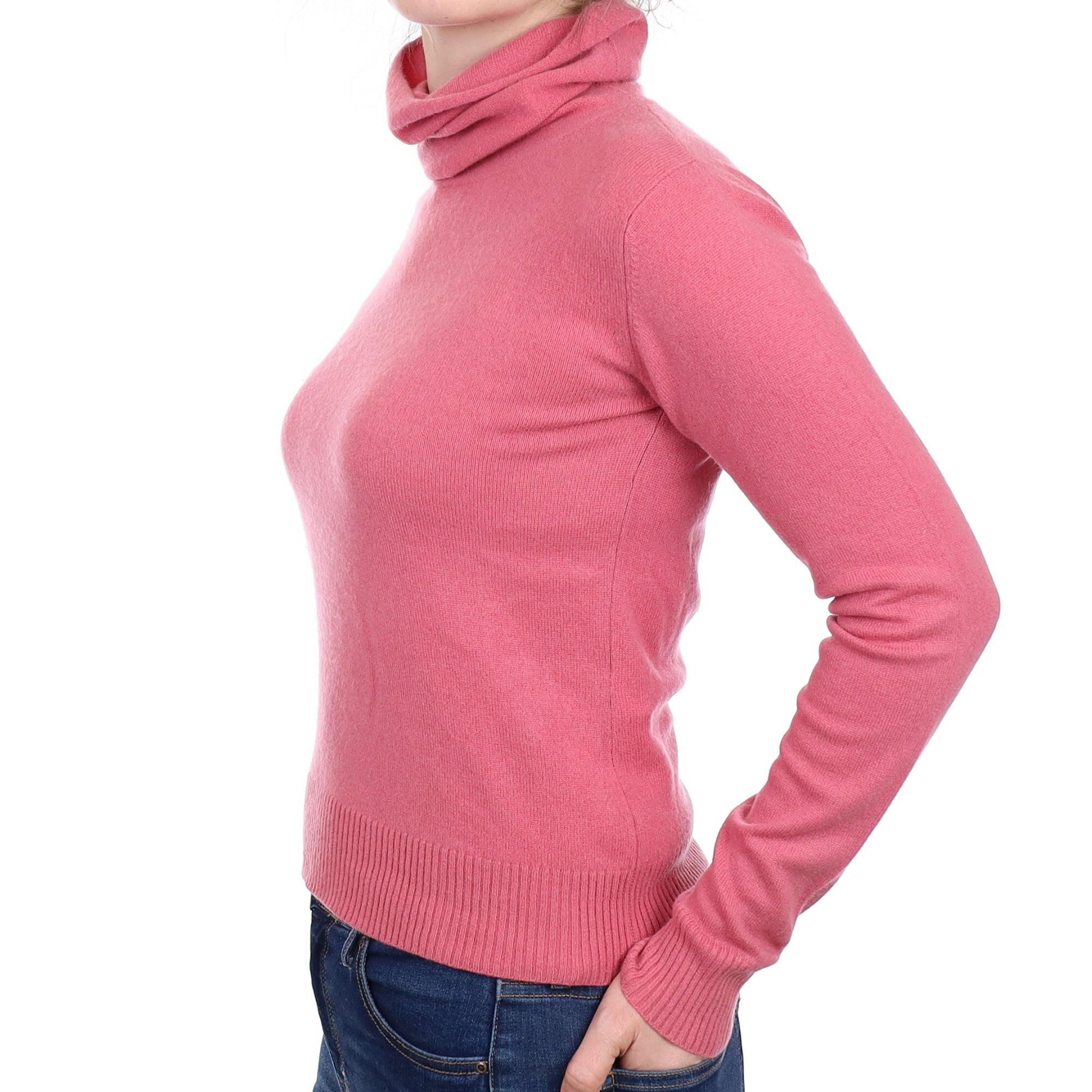 Blush Pink Cashmere Polo Neck Jumper Small