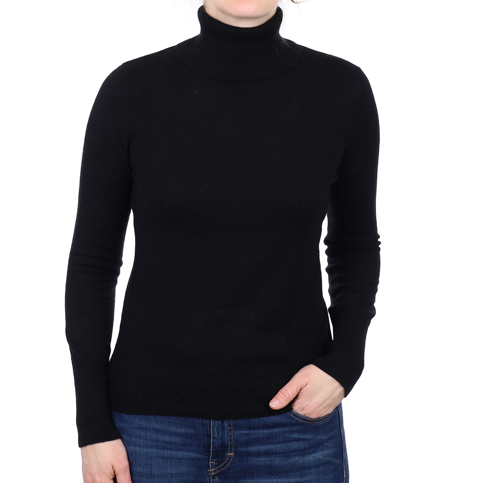 Black Cashmere Polo Neck Jumper Small