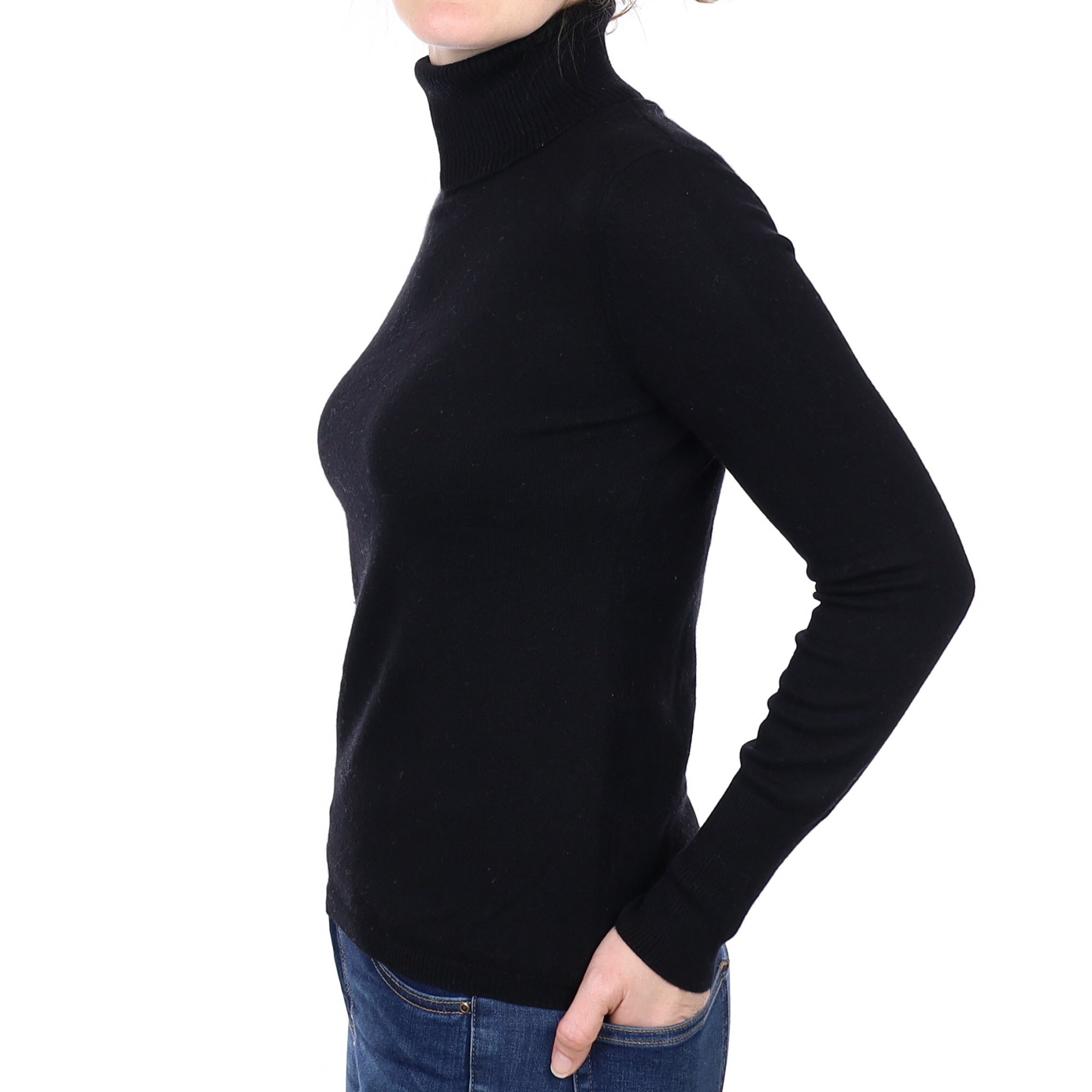 Black Cashmere Polo Neck Jumper Small