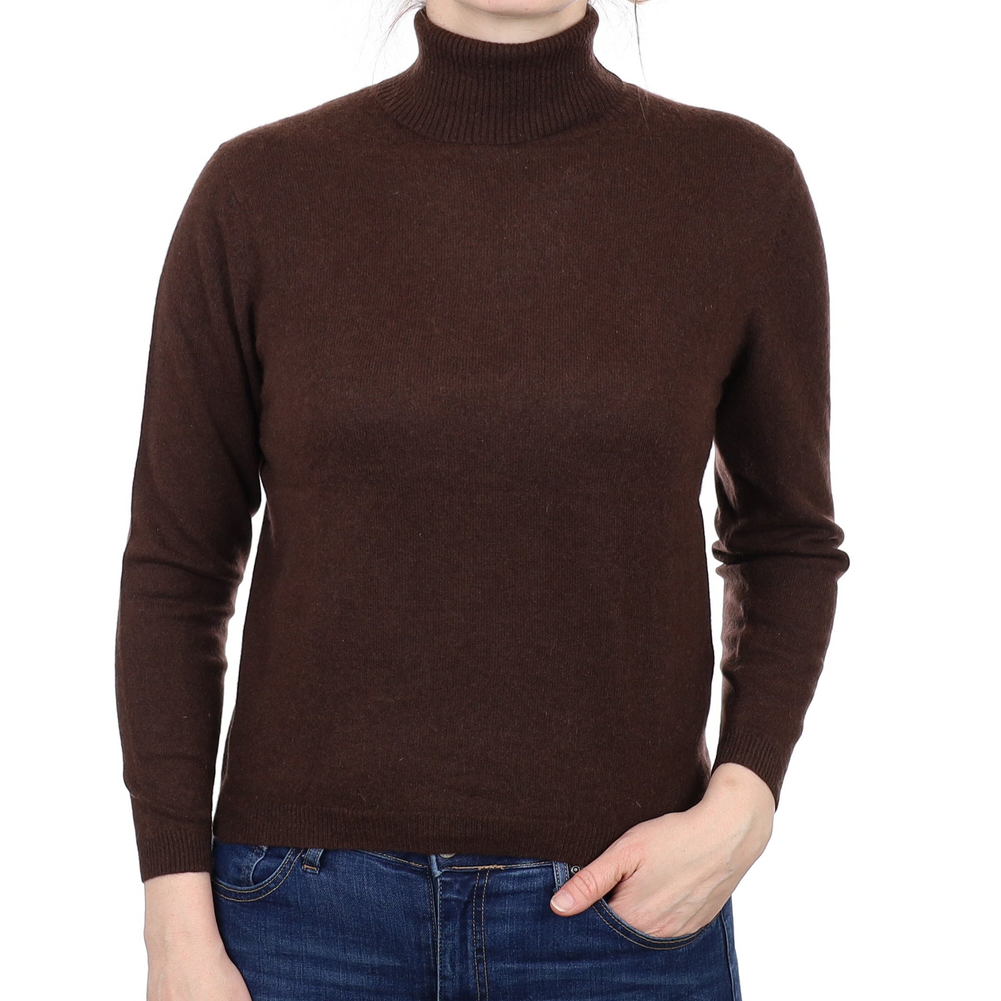 Chocolate Brown Cashmere Polo Neck Jumper Small