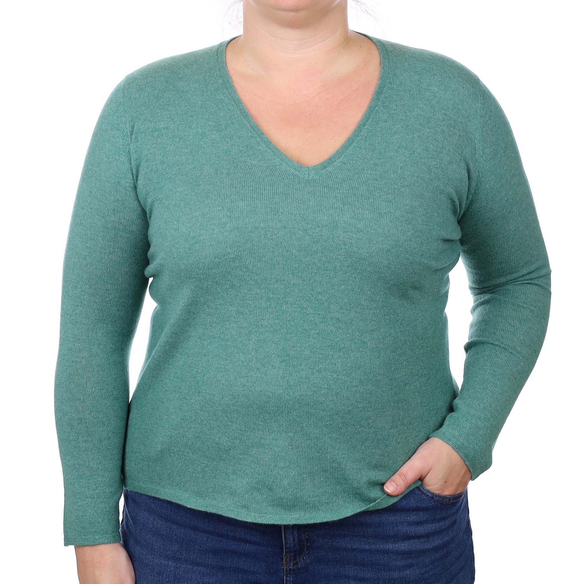 Sea Green Cashmere V Neck Jumper Large