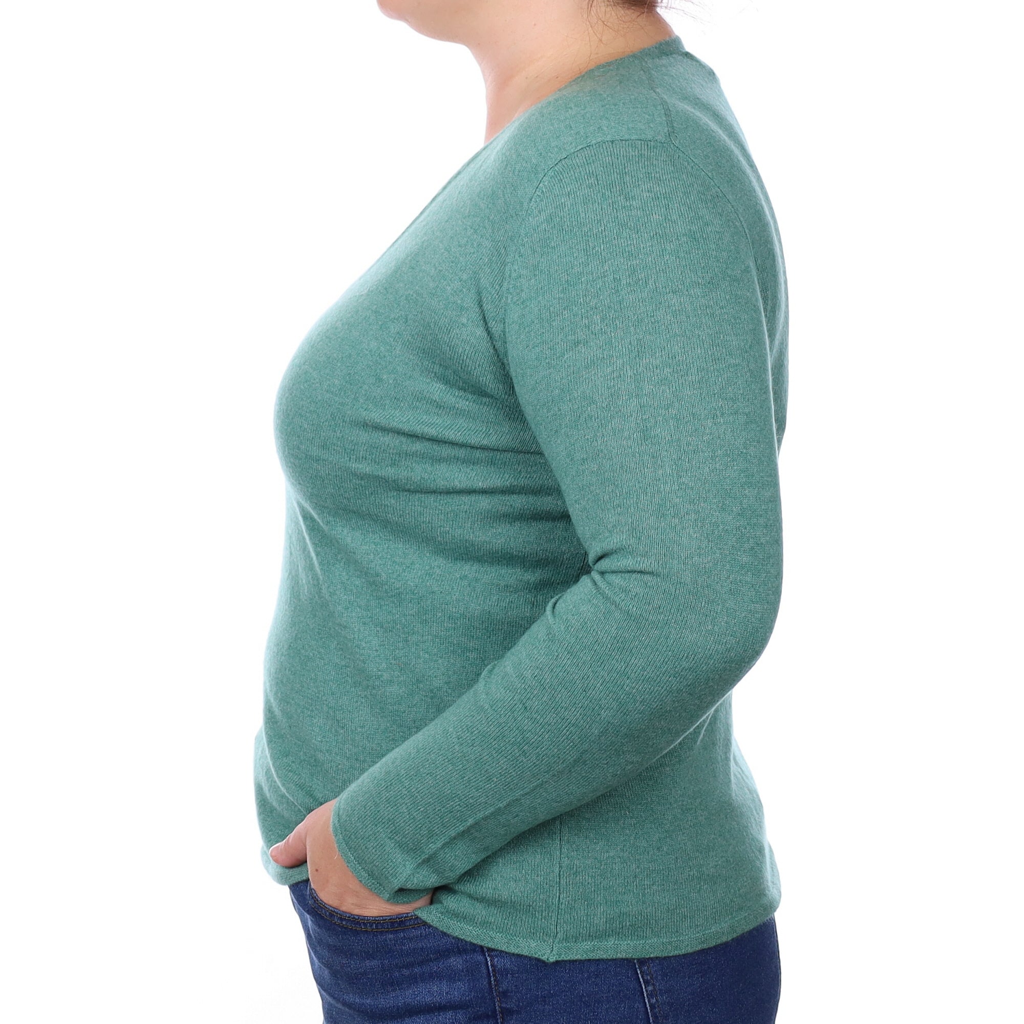 Sea Green Cashmere V Neck Jumper Large