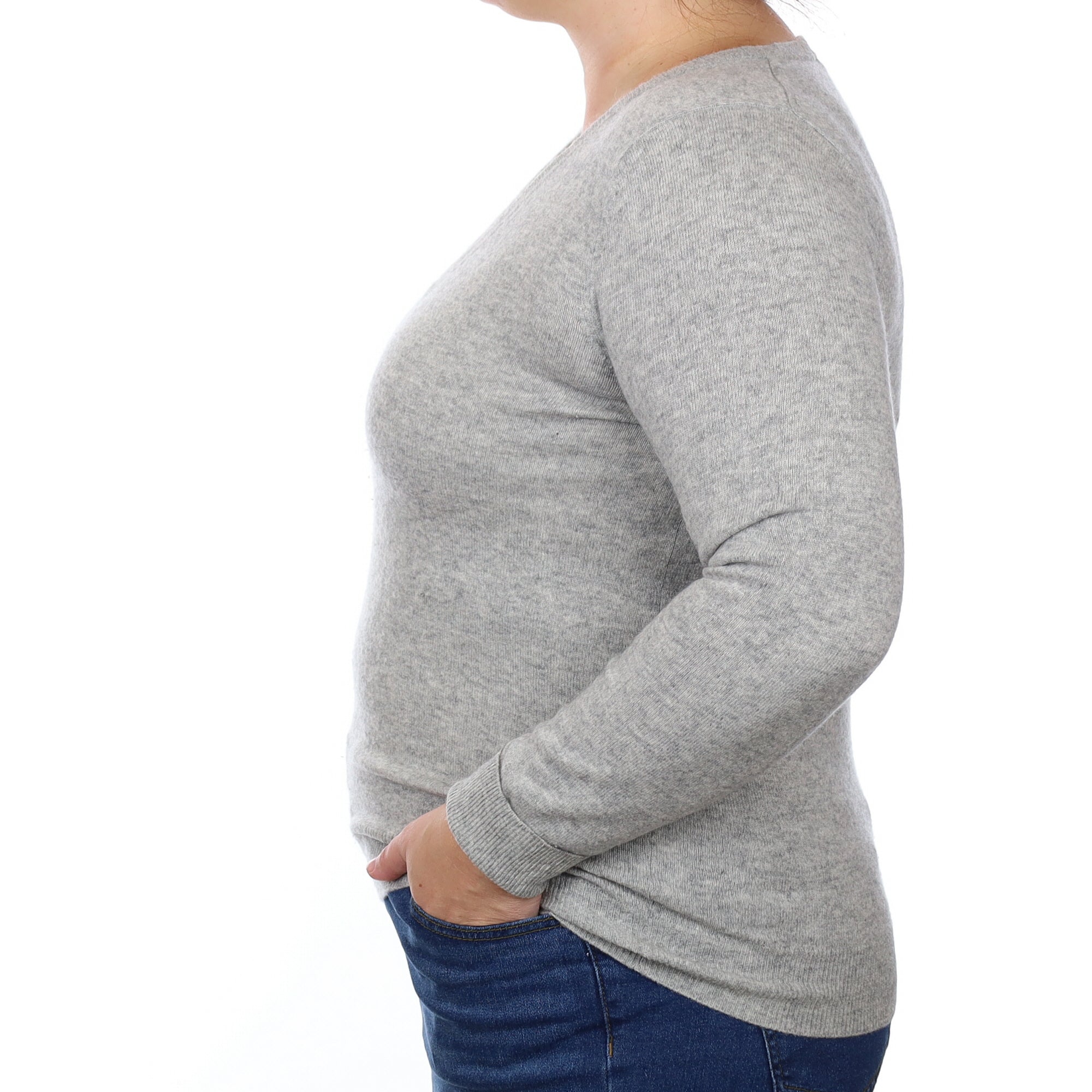 Smoke Grey Cashmere V Neck Jumper Large