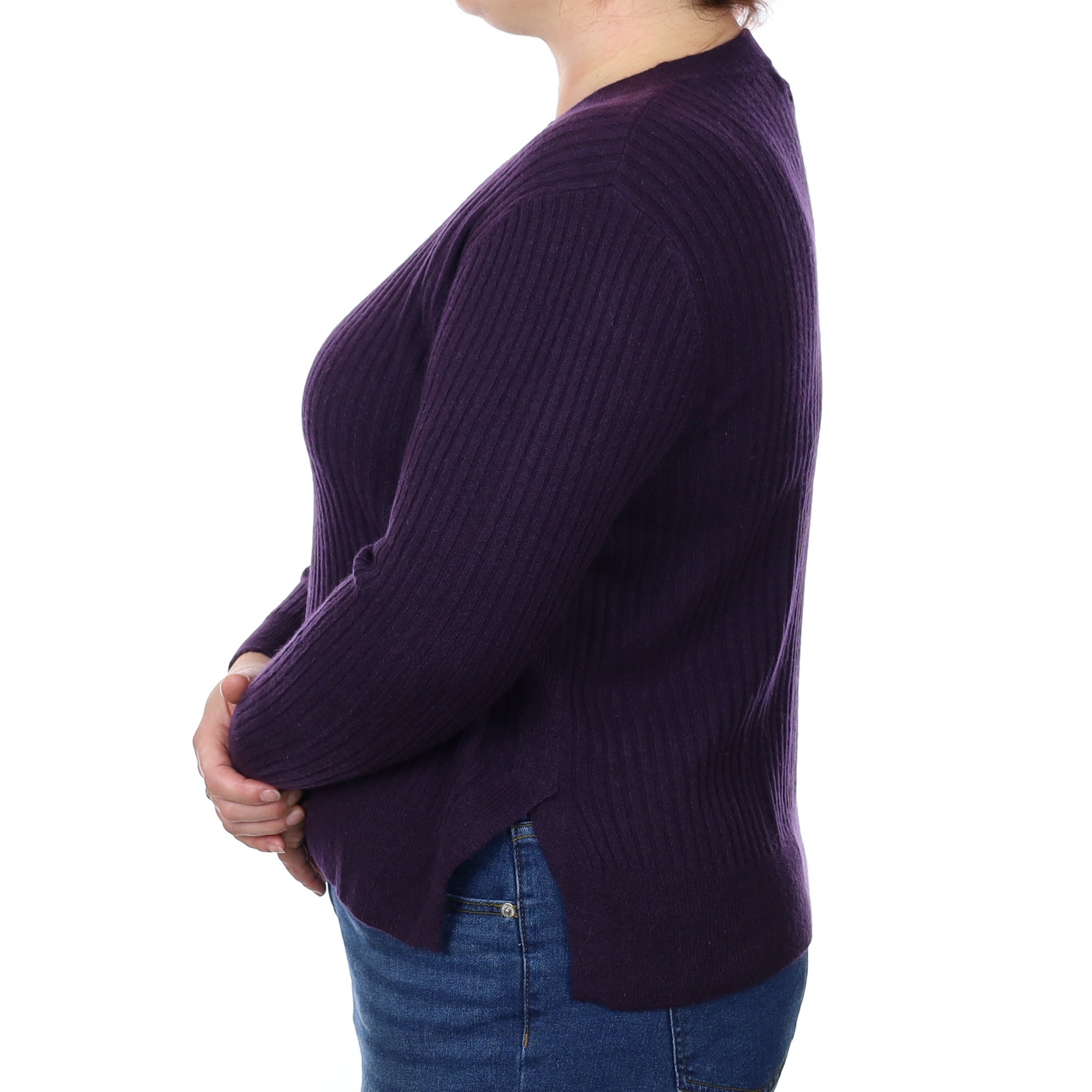 Deep Purple Rib Cashmere Crew Neck Jumper Large