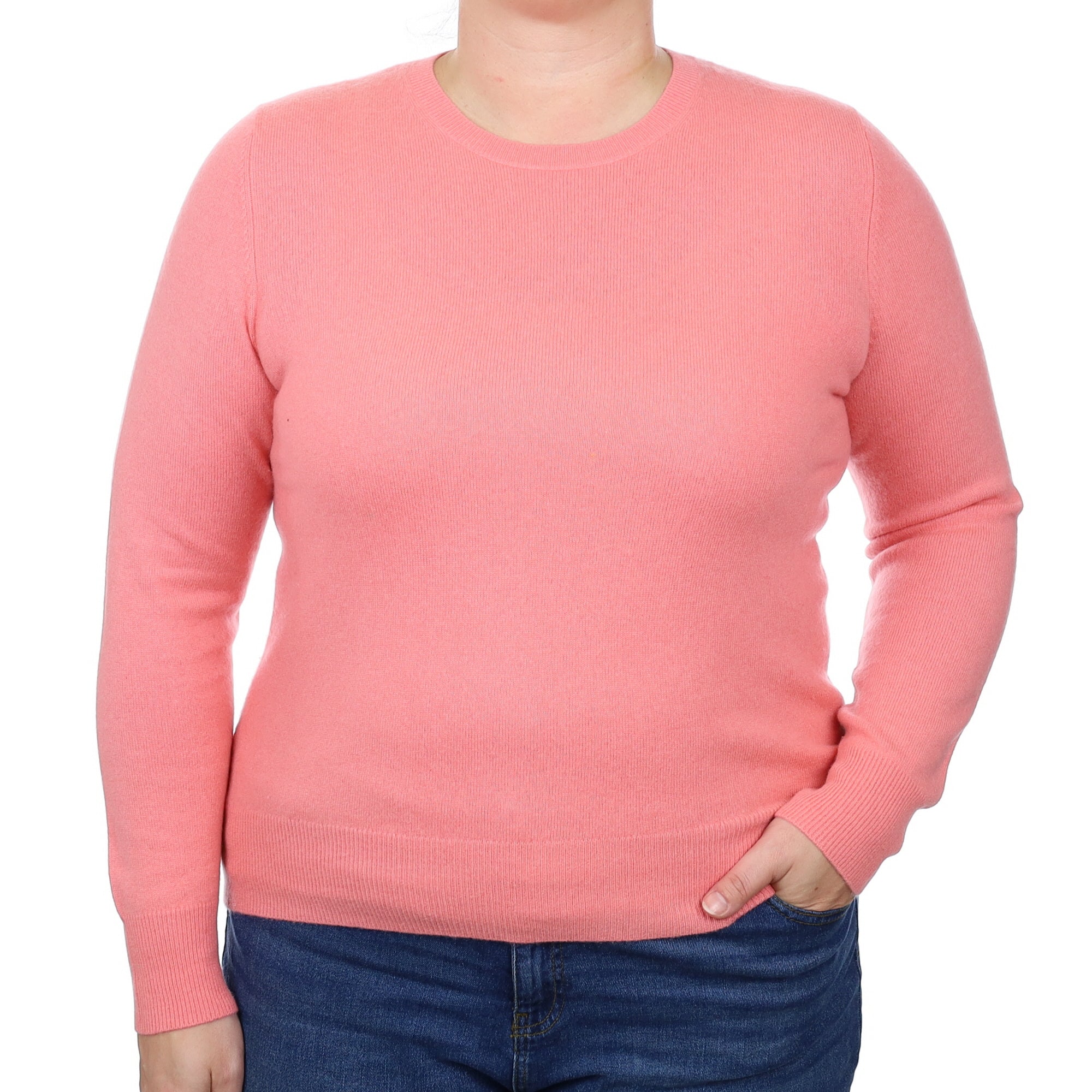 Coral Pink Cashmere Crew Neck Jumper Large