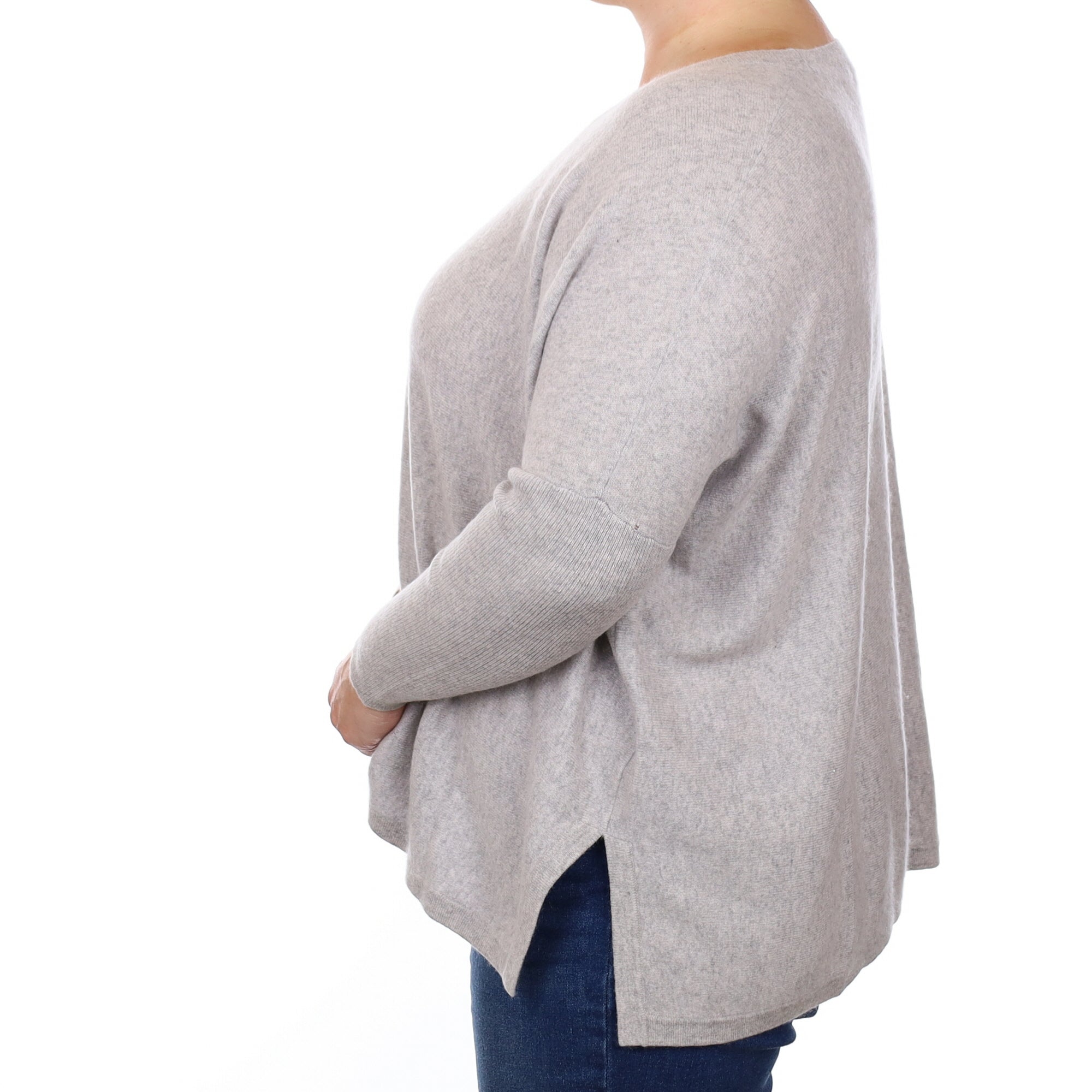 Mist Grey Cashmere Slouchy Crew Neck Jumper Large