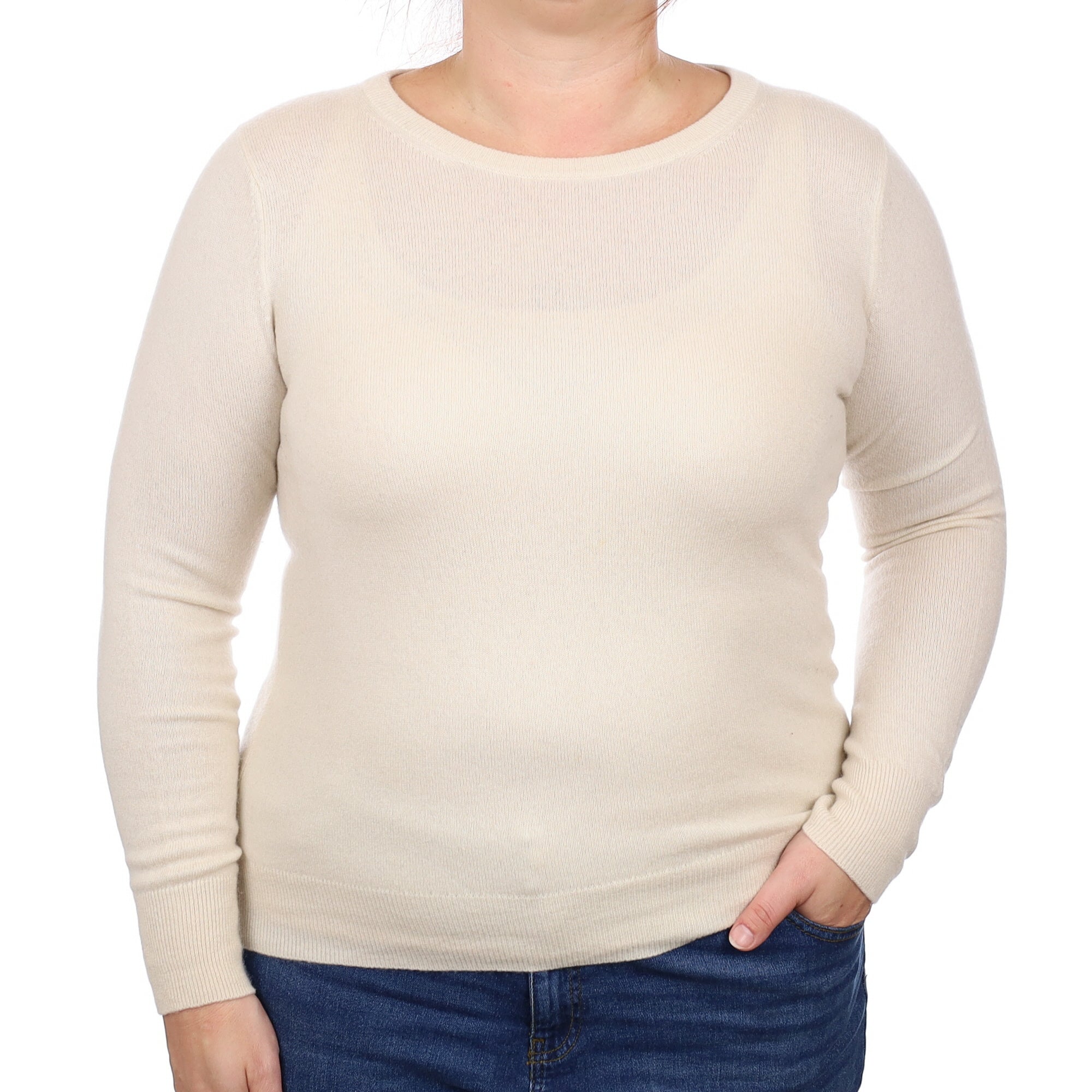 Ivory Cashmere Crew Neck Jumper Large