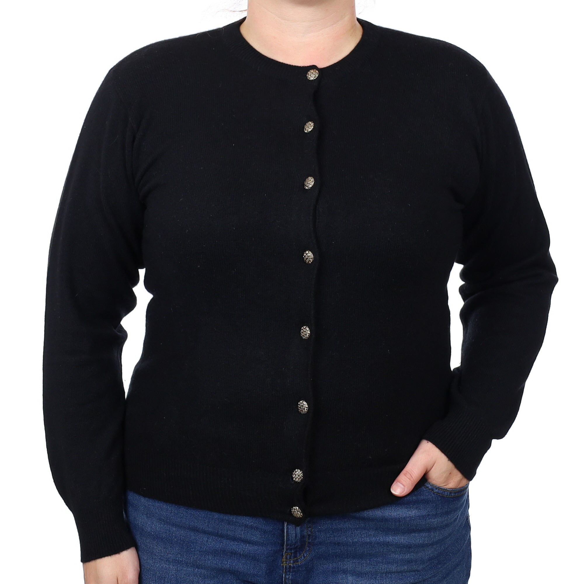 Black Cashmere Crew Neck Cardigan Large