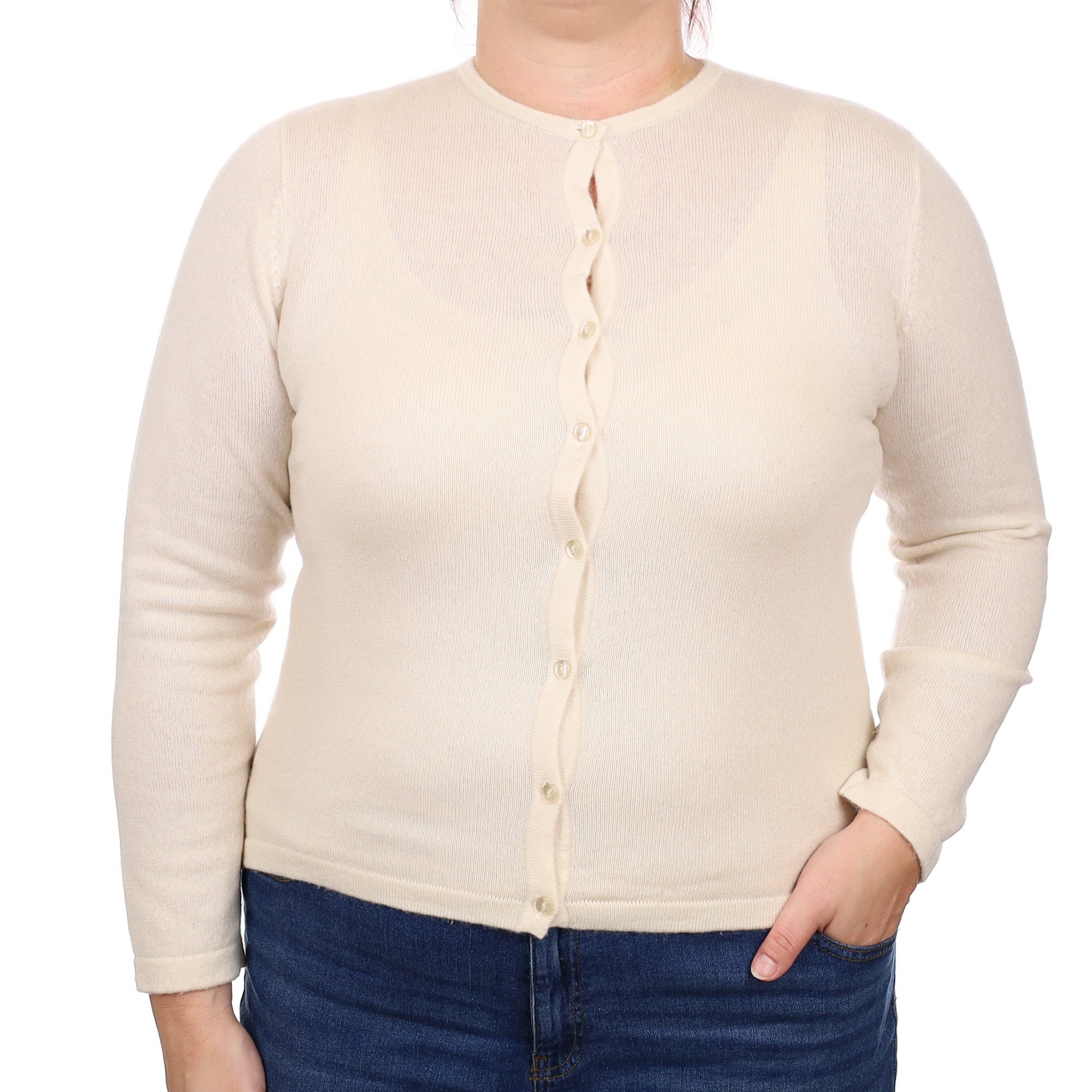 Ivory Cashmere Crew Neck Cardigan Large