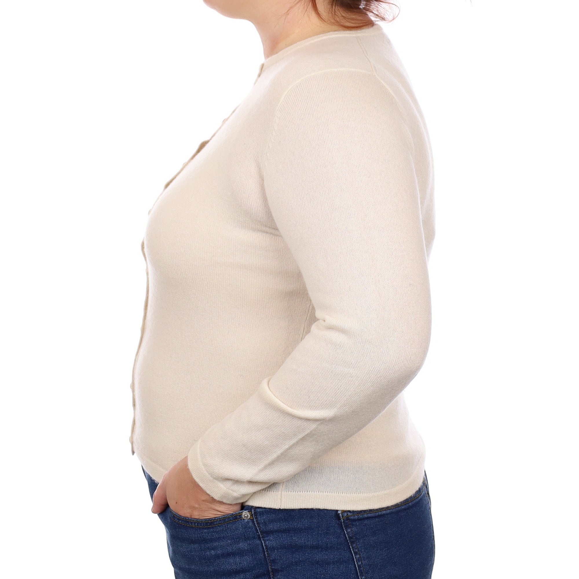 Ivory Cashmere Crew Neck Cardigan Large