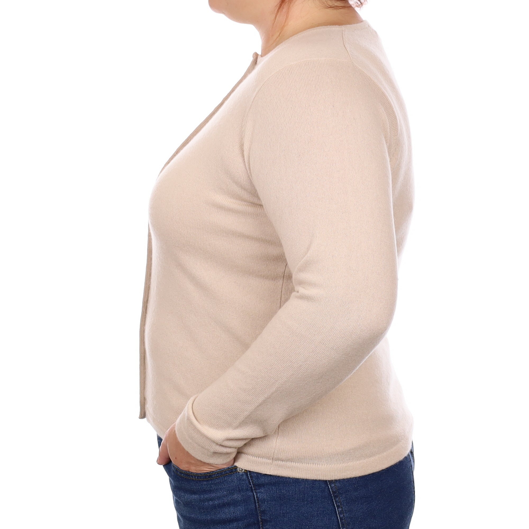 Soft Fawn Cashmere Crew Neck Cardigan Large