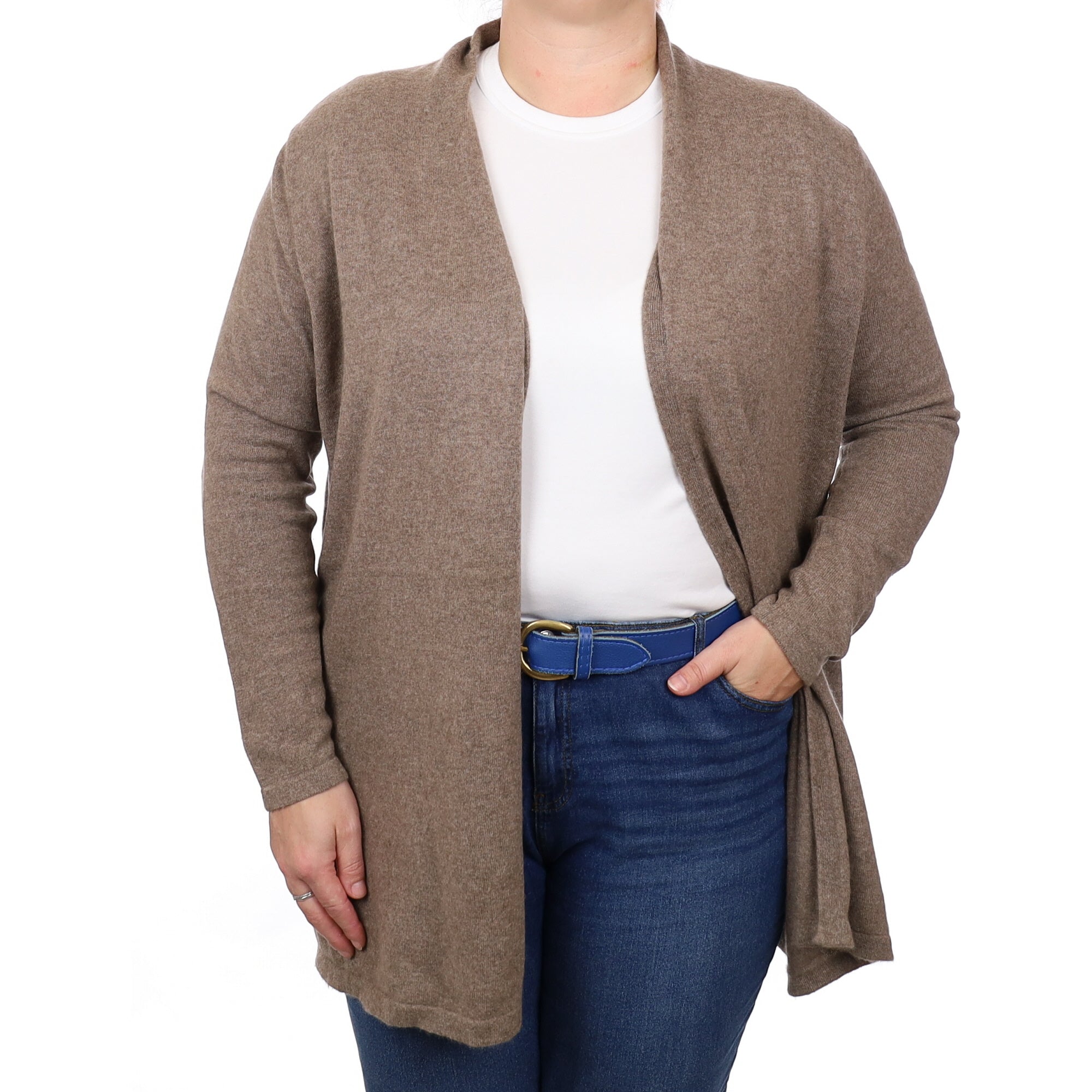 Mocha Brown Cashmere Edge to Edge Cardigan Large